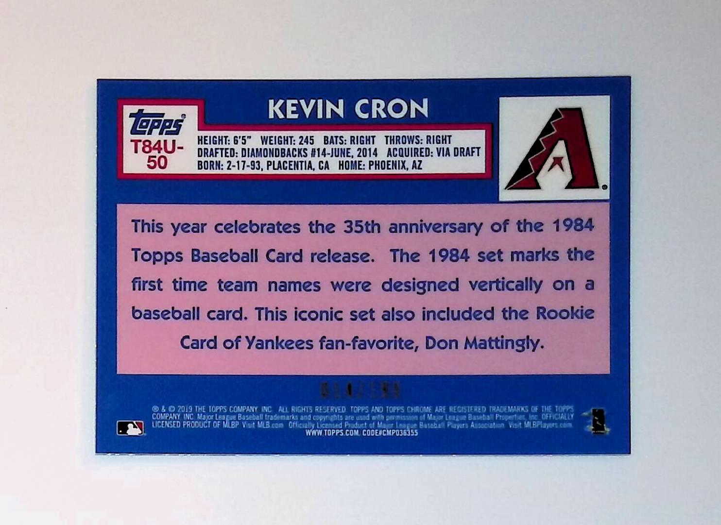 Kevin Cron 2019 Topps Update '84 Topps Silver Pack Chrome Black Refractors #T84U-50 (Rookie Card), 14 /199 - LoCo Collectables