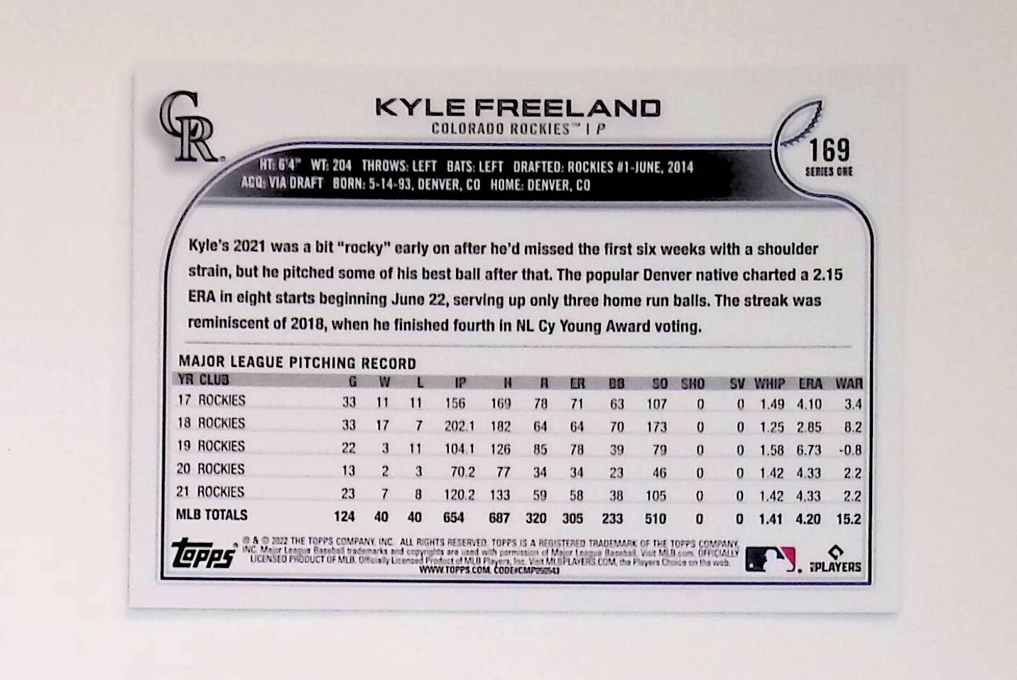 Kyle Freeland 2022 Topps Royal Blue #169 - LoCo Collectables