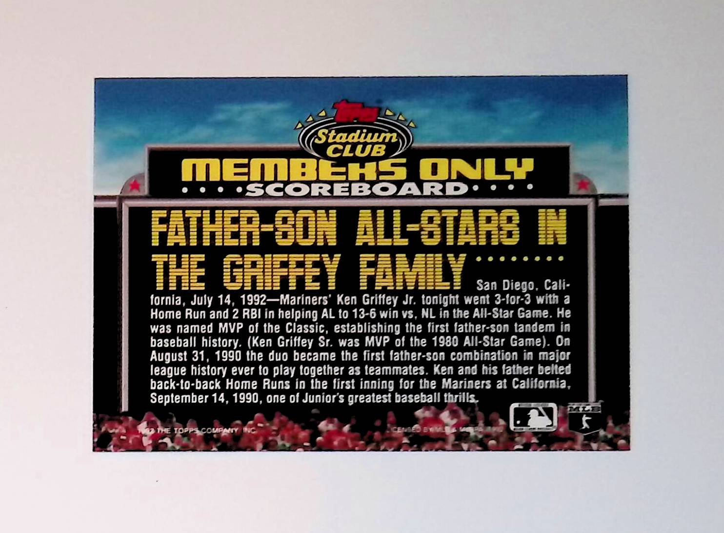 Ken Griffey Jr 1992 Topps Stadium Club Members Only - LoCo Collectables