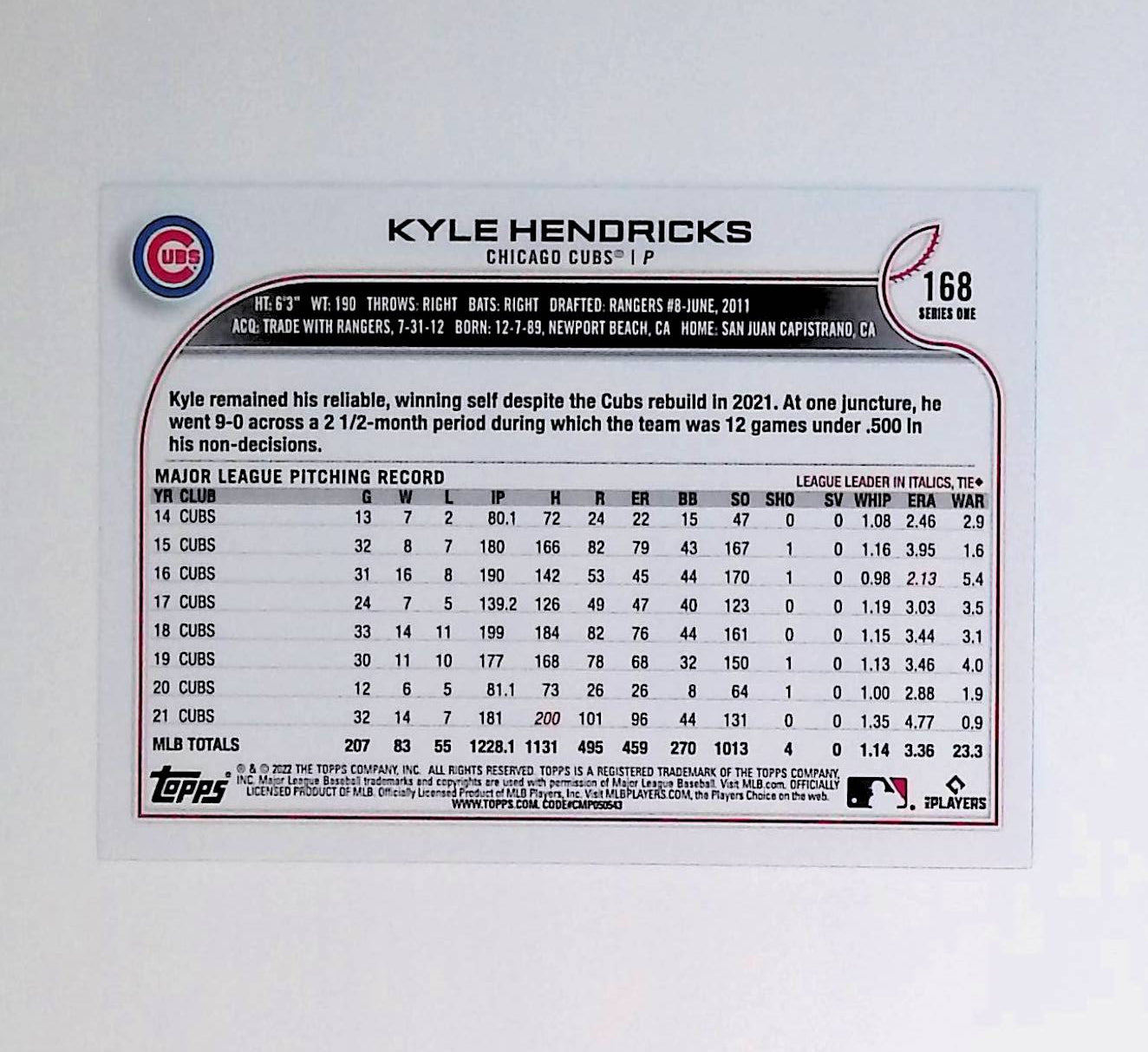 Kyle Hendricks 2022 Topps Rainbow Foil #168 - LoCo Collectables