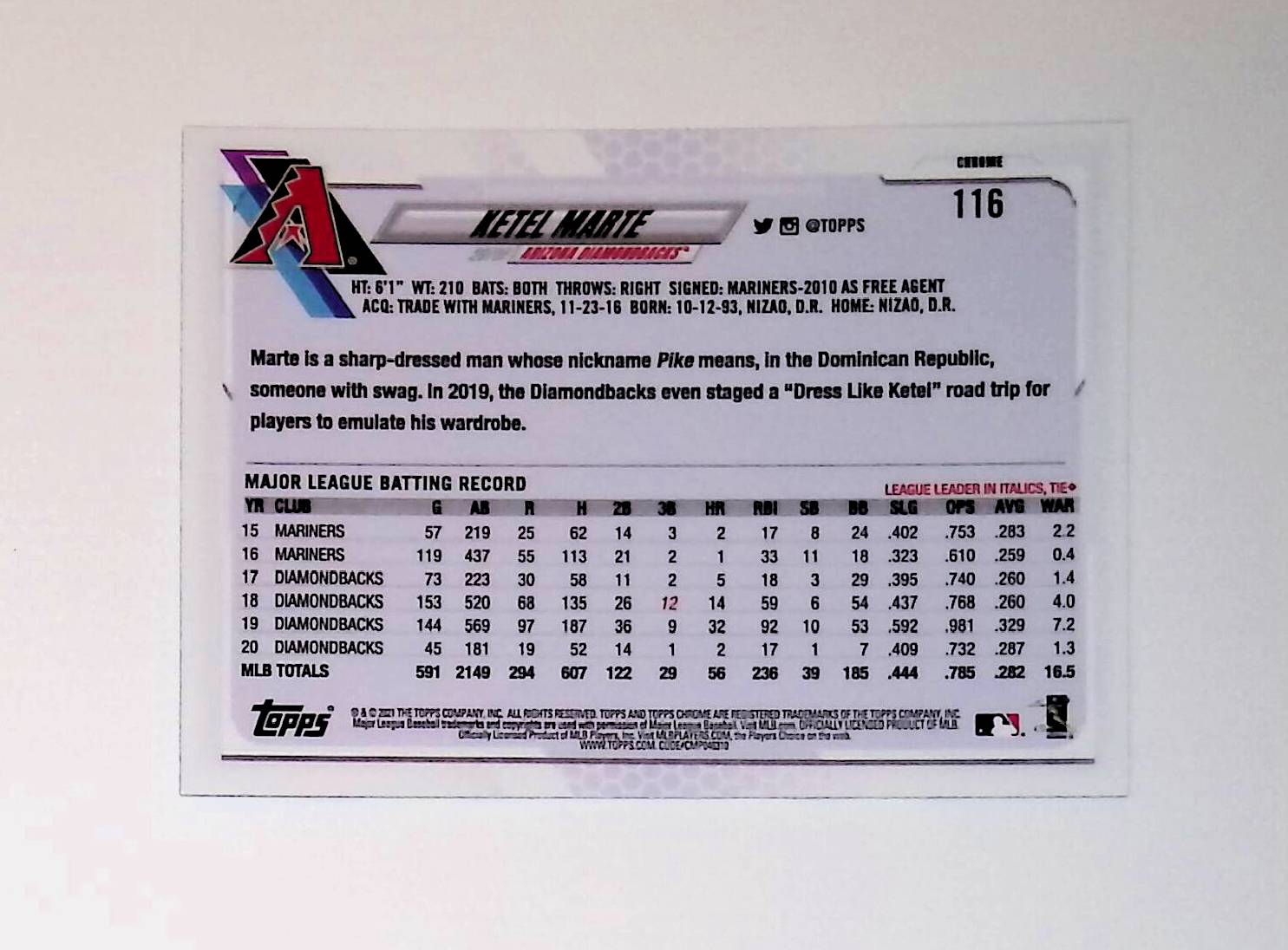 Ketel Marte 2021 Topps Chrome Prism Refractors #116 - LoCo Collectables