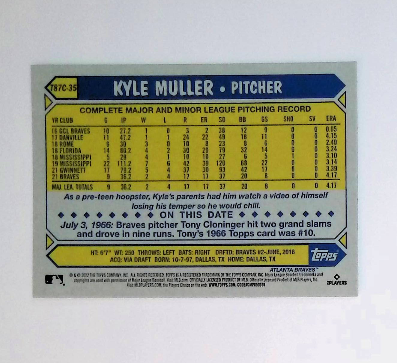 Kyle Muller 2022 Topps '87 Topps Silver Pack Chrome #T87C-35 (Rookie Card) - LoCo Collectables