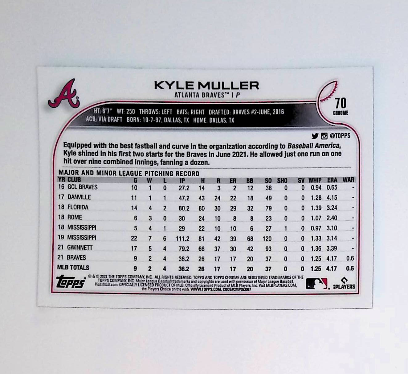 Kyle Muller 2022 Topps Chrome #70 (Rookie Card) - LoCo Collectables