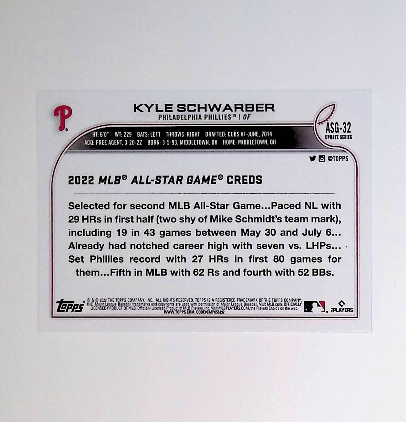 Kyle Schwarber 2022 Topps Update '22 All Star Game #ASG-32 - LoCo Collectables