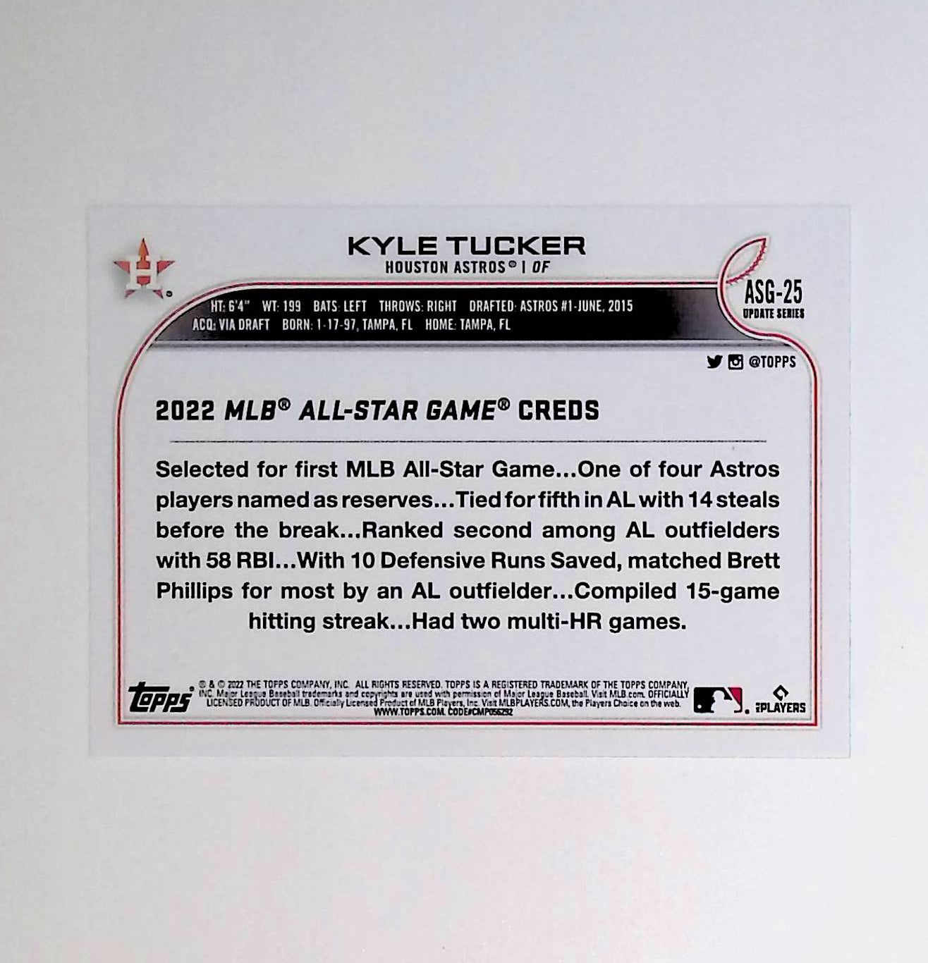 Kyle Tucker 2022 Topps Update '22 All Star Game #ASG-25 - LoCo Collectables