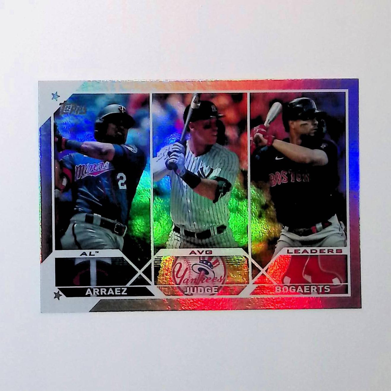Luis Arraez, Aaron Judge, Xander Bogaerts "2022 AL Batting AVG Leaders" 2023 Topps Rainbow Foil #289 - LoCo Collectables