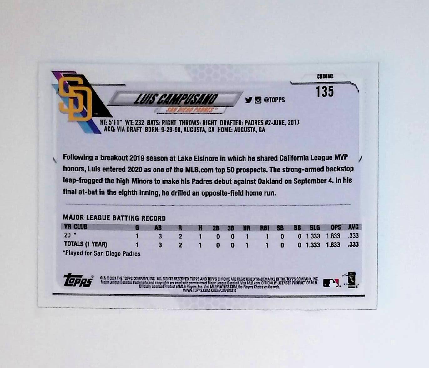 2021 Topps Chrome #135 Luis Campusano Rookie - LoCo Collectables
