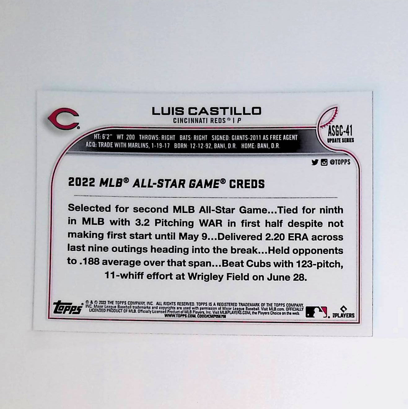 Luis Castillo 2022 Topps Chrome Update '22 All Star Game #ASGC-41 - LoCo Collectables