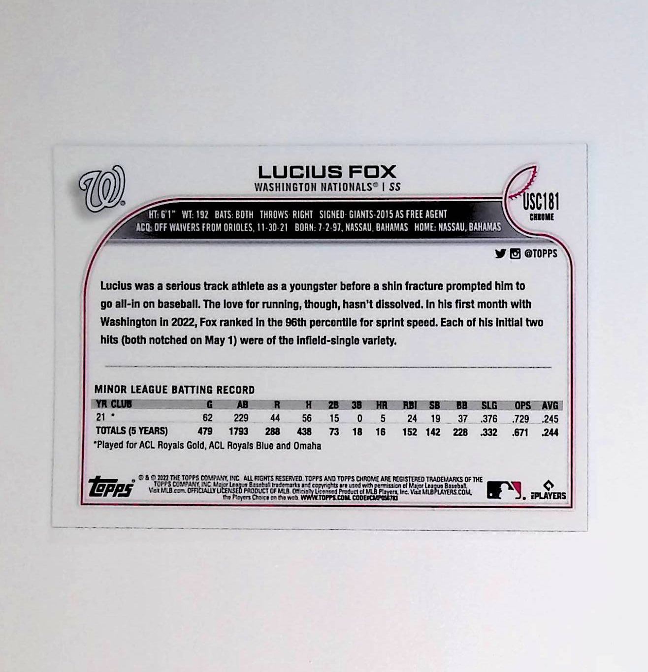 Lucius Fox 2022 Topps Chrome Update #USC181 (Rookie Card) - LoCo Collectables