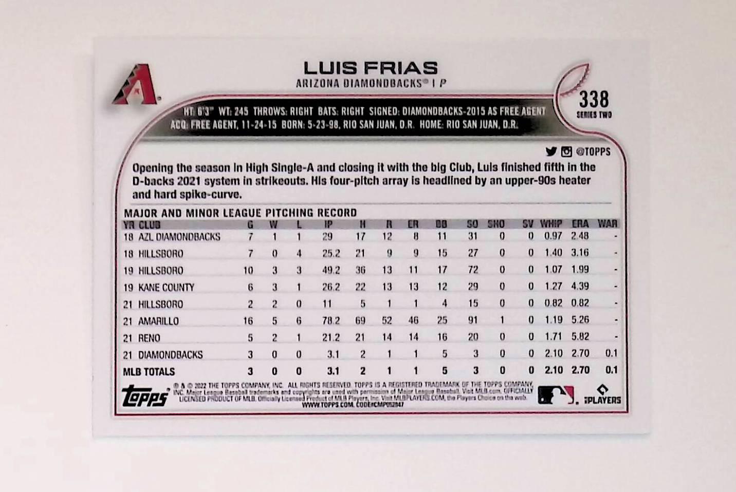 2022 Topps #338 Luis Frias Rookie Rainbow Foil - LoCo Collectables