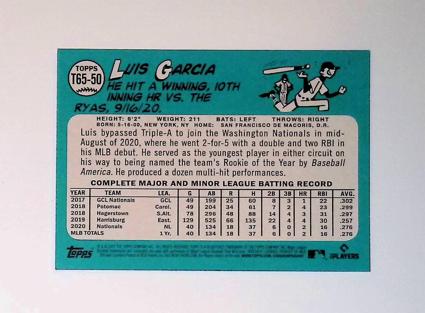 2021 Topps 1965 Topps Redux #T65-50 Luis Garcia Jr Rookie - LoCo Collectables