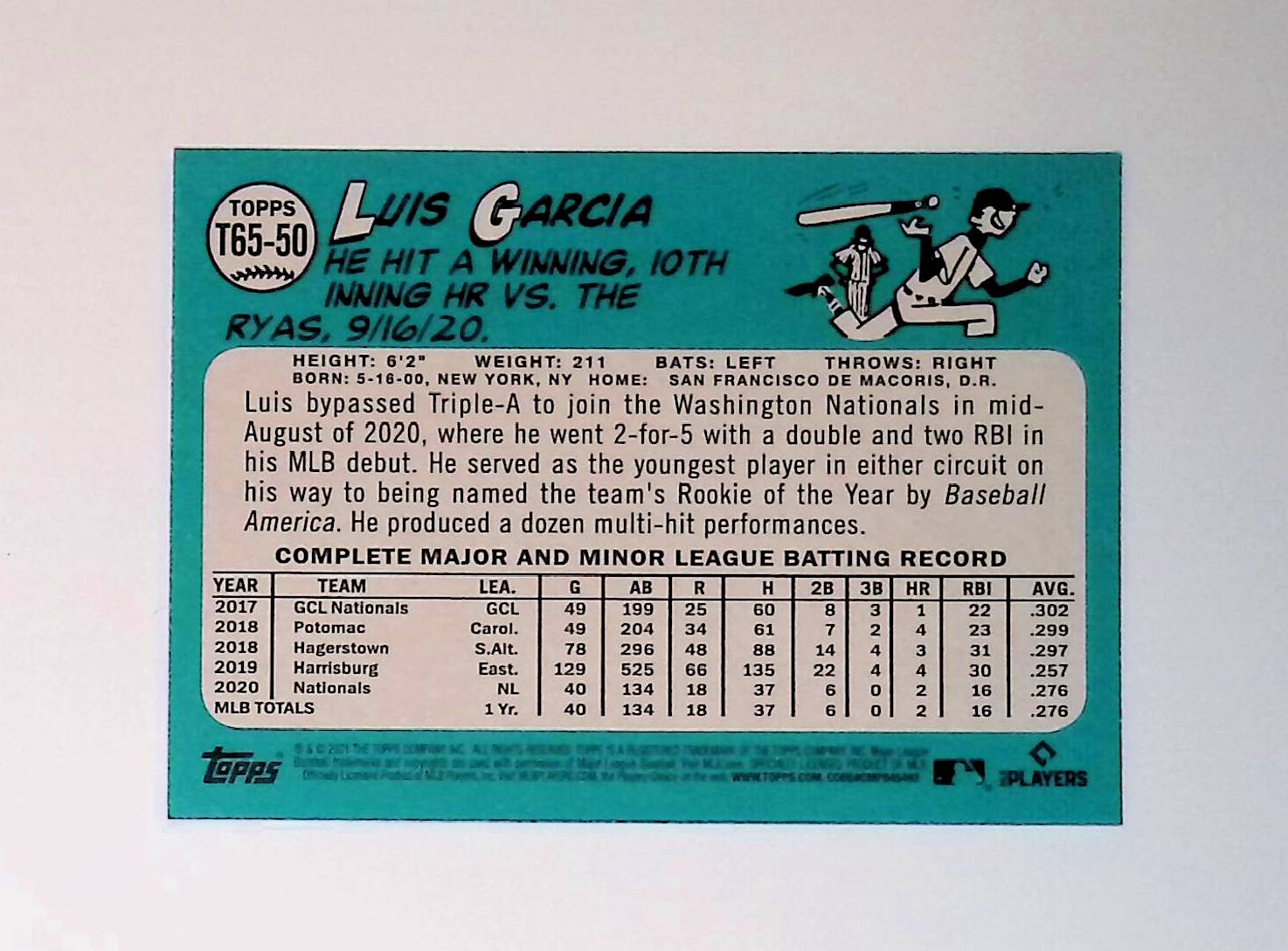 Luis Garcia 2021 Topps '65 Topps Redux #T65-50 (Rookie Card) - LoCo Collectables