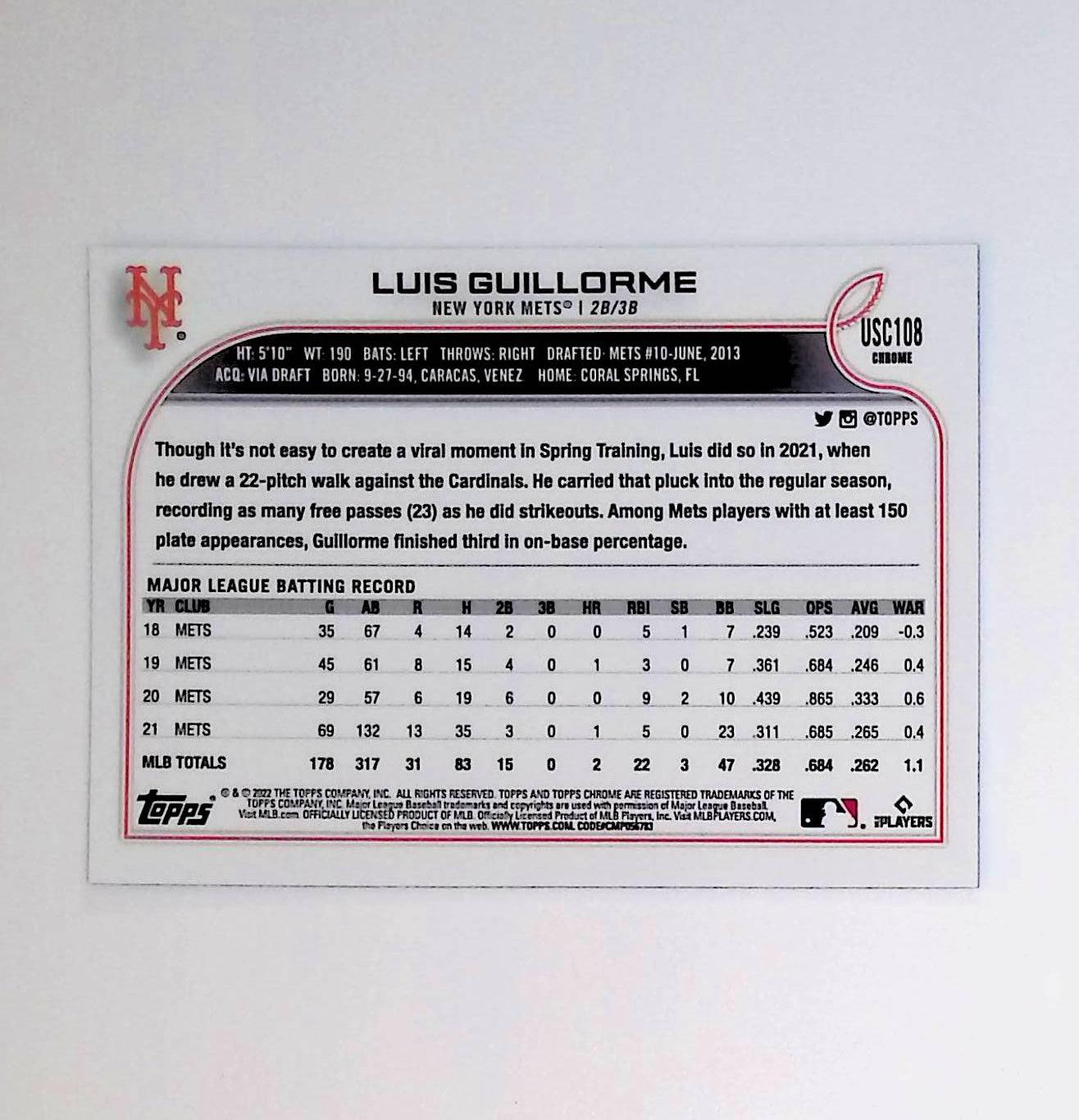 Luis Guillorme 2022 Topps Chrome Update Purple Refractors #USC108 - LoCo Collectables