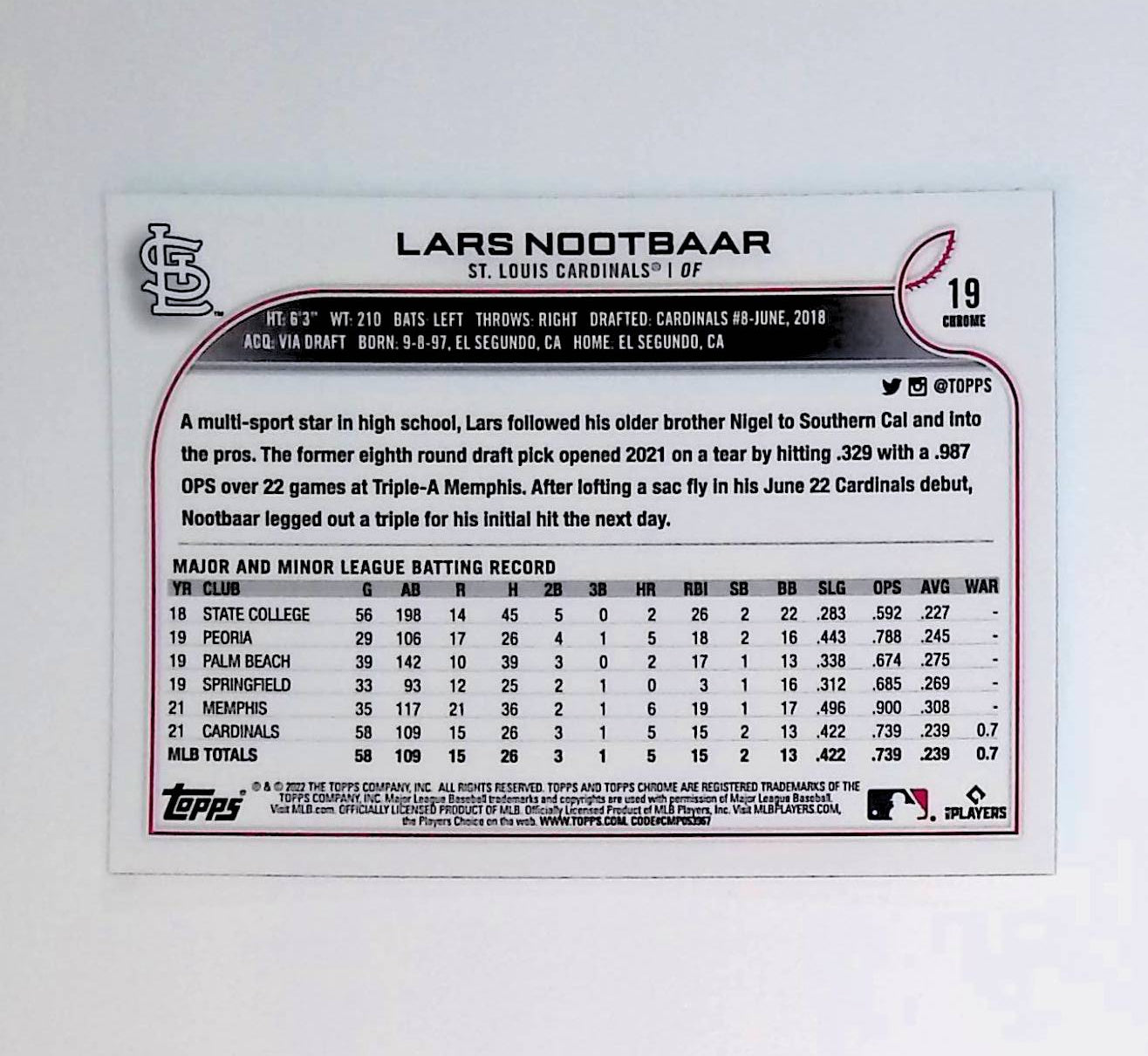 Lars Nootbaar 2022 Topps Chrome #19 (Rookie Card) - LoCo Collectables