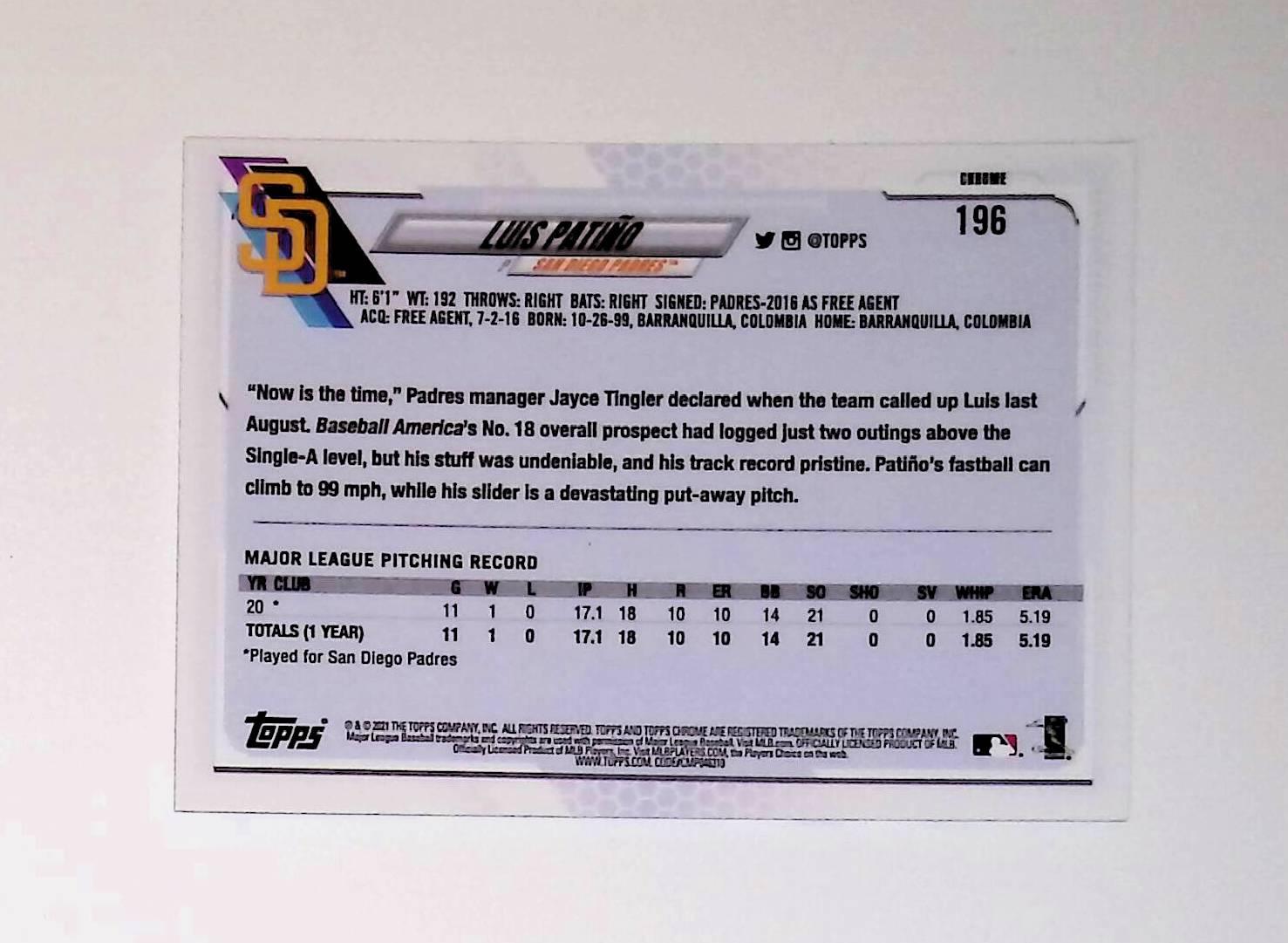 2021 Topps Chrome #196 Luis Patino Rookie - LoCo Collectables
