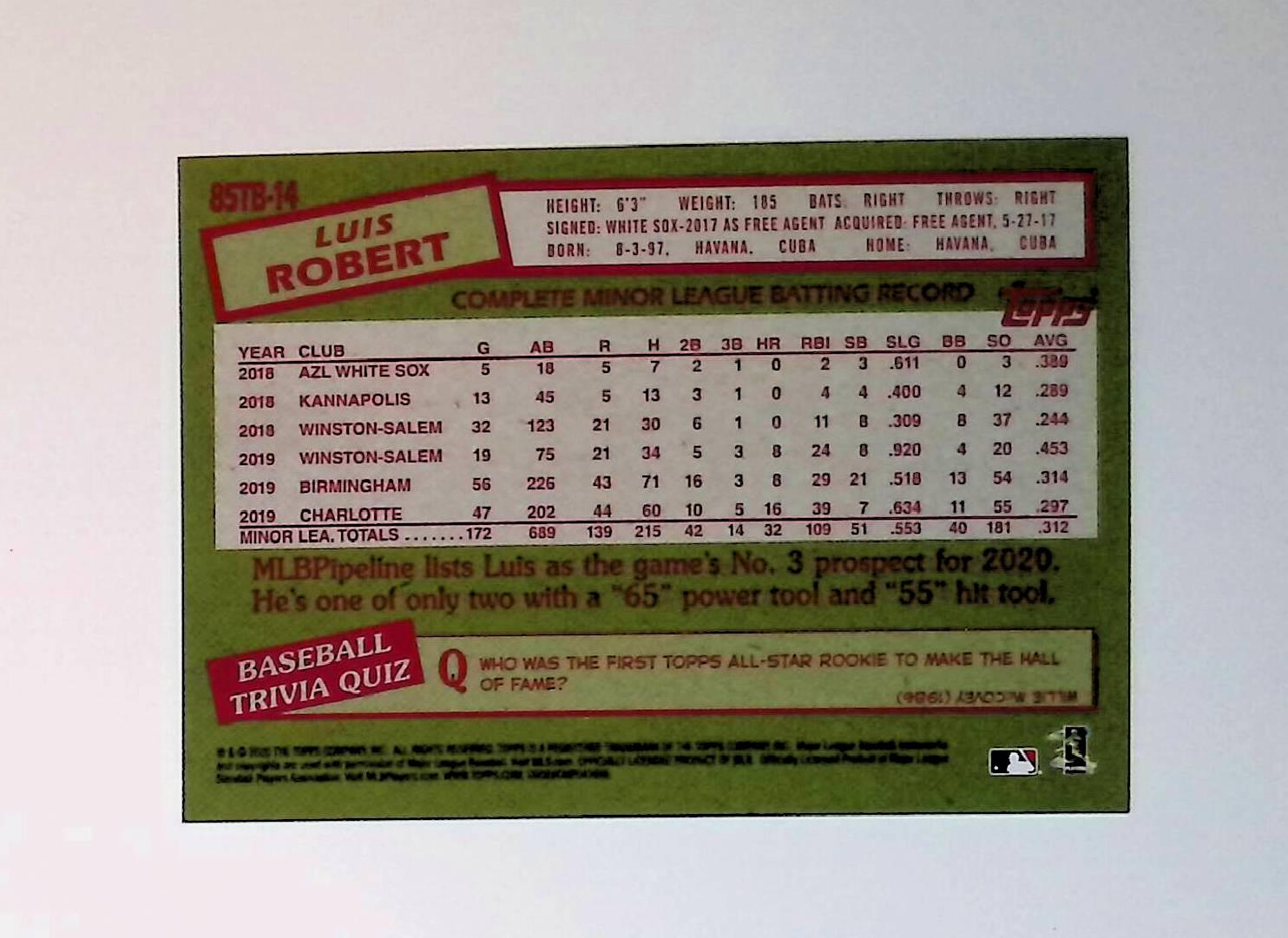 2020 Topps Update 1985 Topps #85TB-14 Luis Robert Rookie - LoCo Collectables