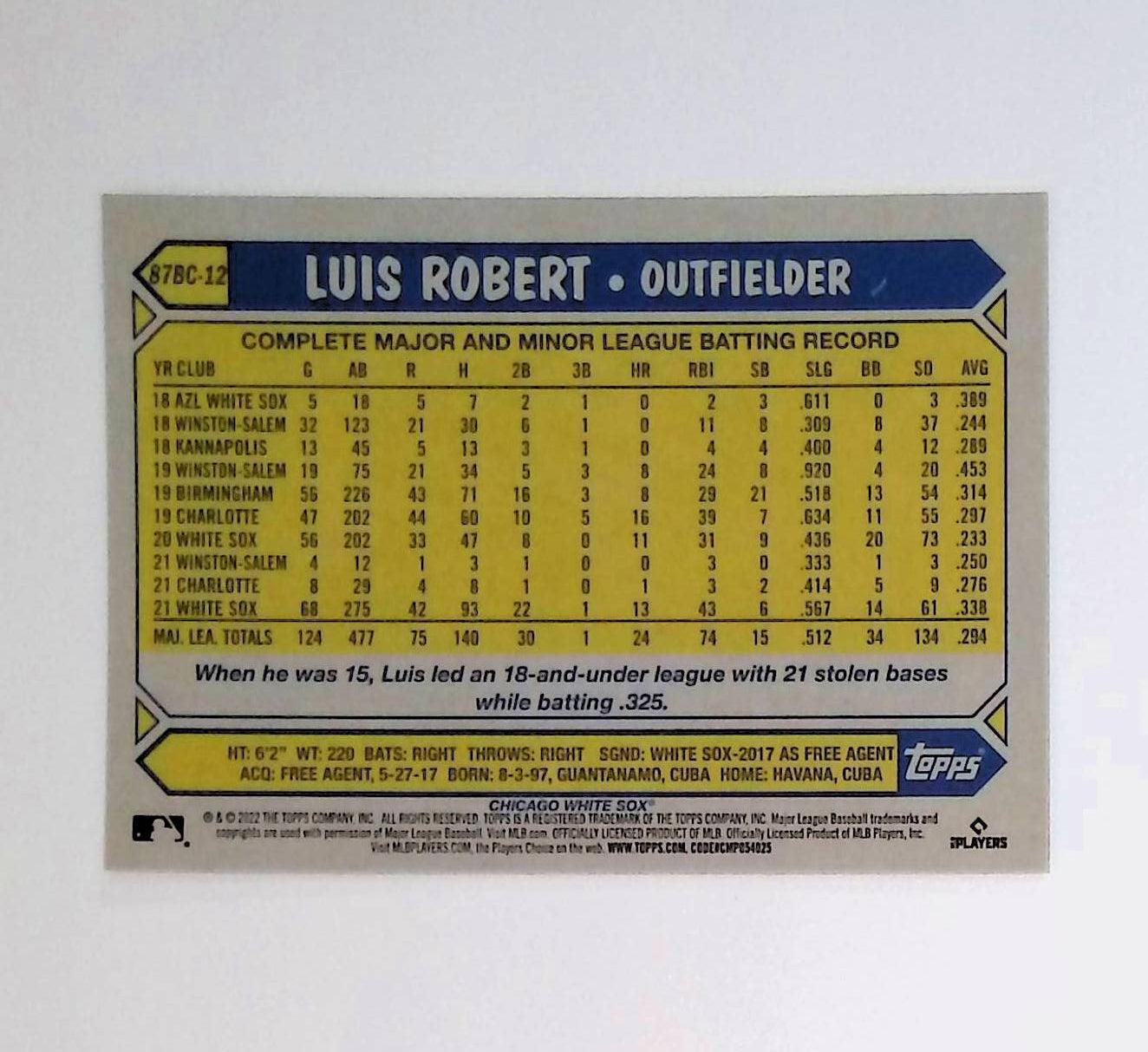 2022 Topps Chrome 1987 Topps #87BC-12 Luis Robert - LoCo Collectables