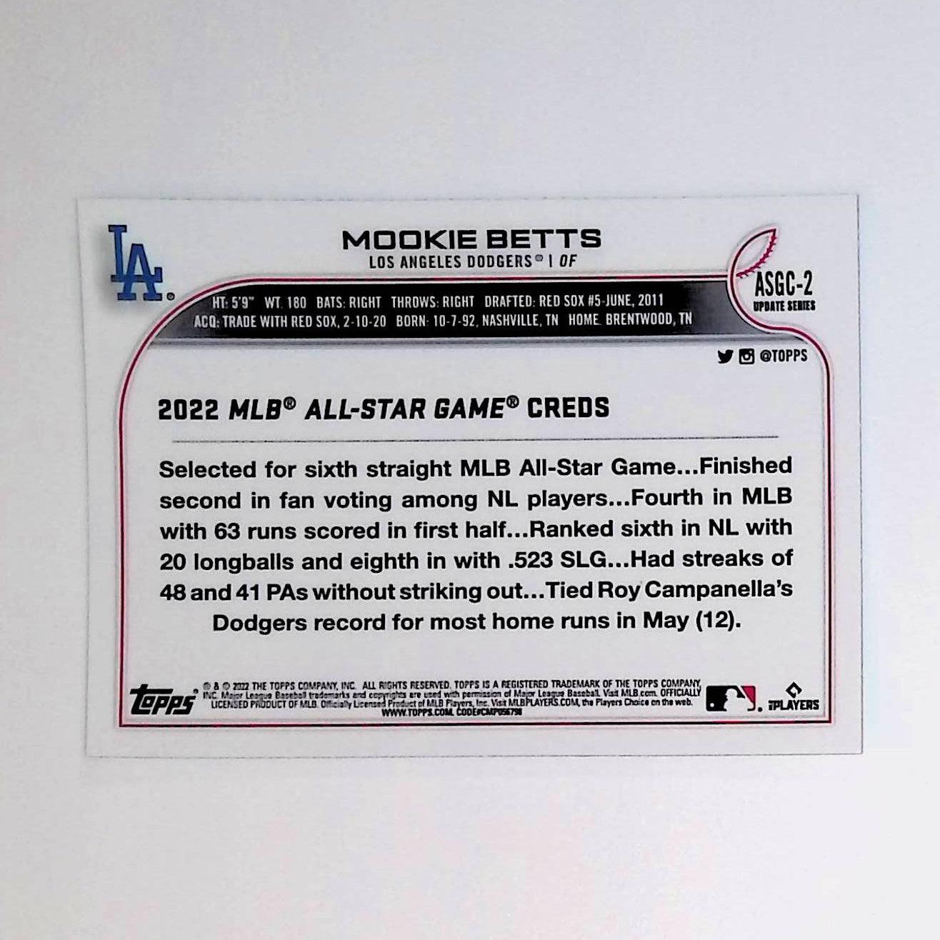 Mookie Betts 2022 Topps Chrome Update '22 All Star Game #ASGC-2 - LoCo Collectables
