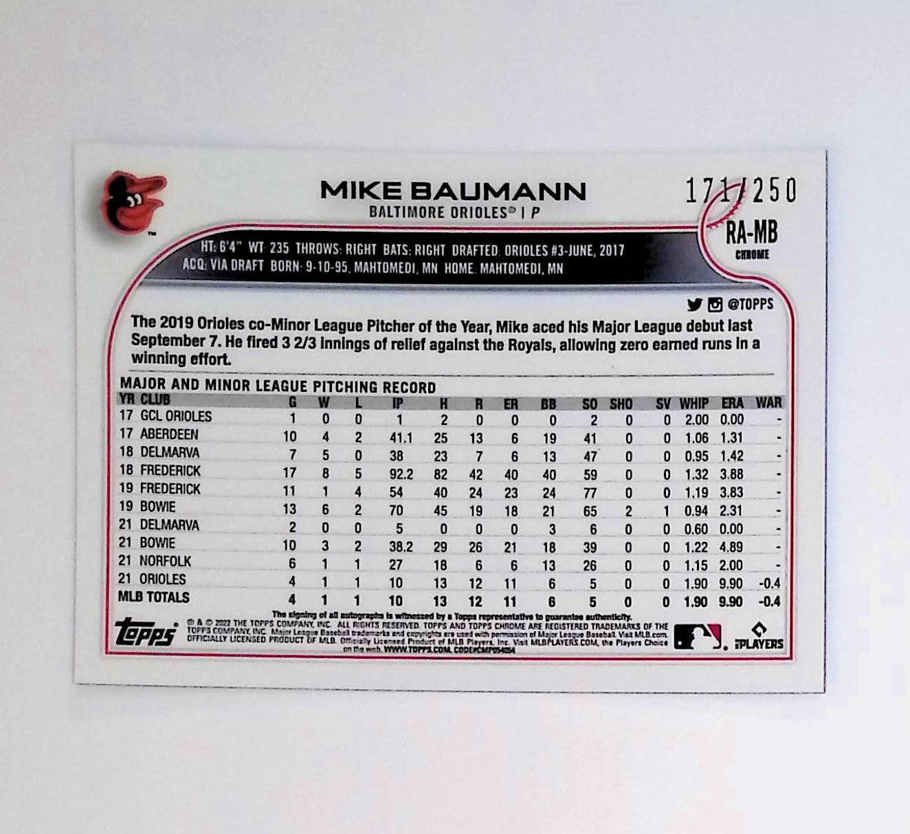 2022 Topps Chrome Rookie Autograph Purple Refractor #RA-MB Mike Baumann Rookie - LoCo Collectables