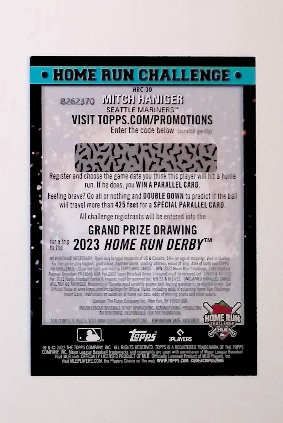 Mitch Haniger 2022 Topps Home Run Challenge Code Cards #HRC-30 (Unscratched) - LoCo Collectables