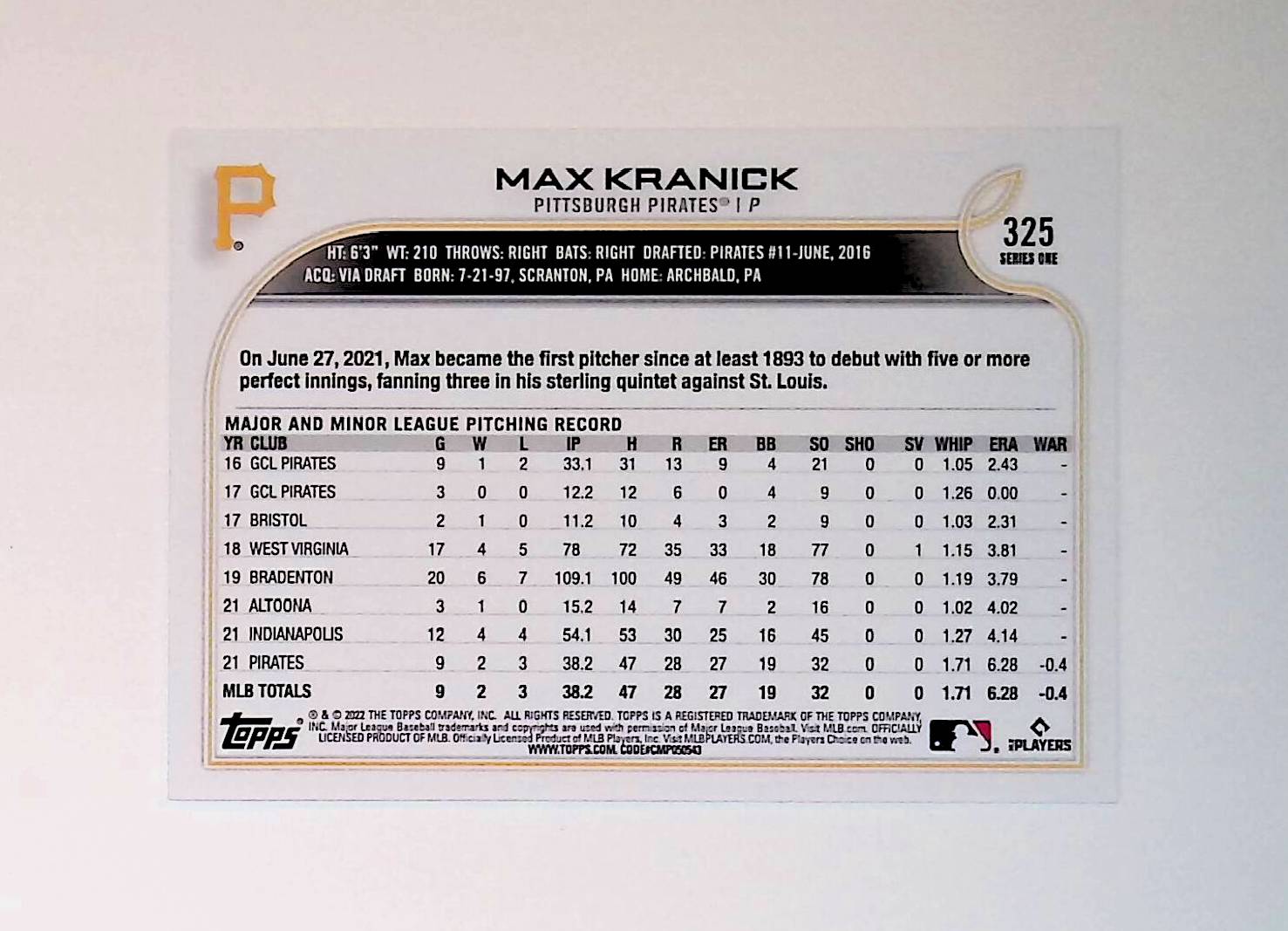 Max Kranick 2022 Topps #325 (Rookie Card) - LoCo Collectables