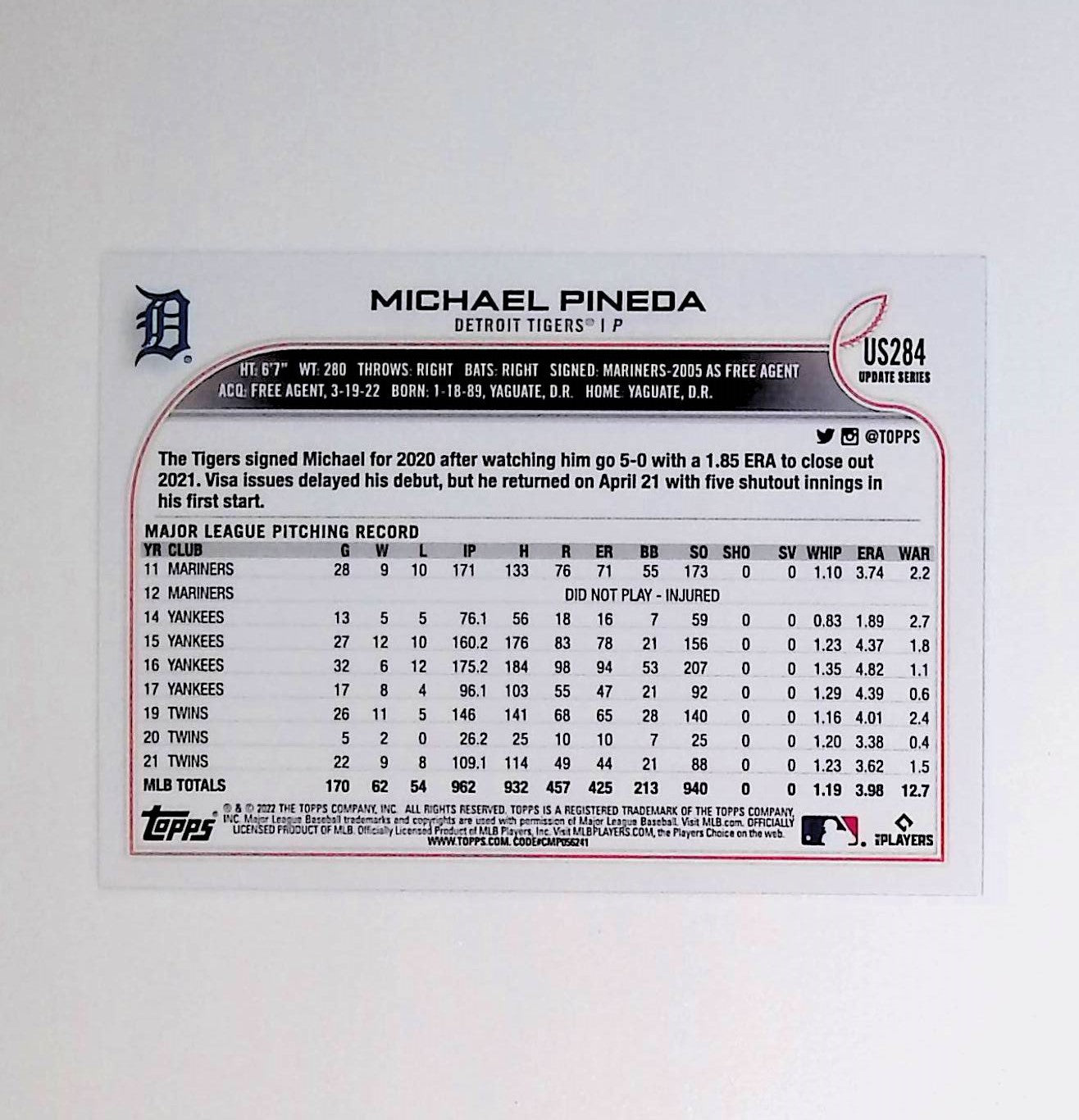 Michael Pineda 2022 Topps Update Gold Foil #US284 - LoCo Collectables