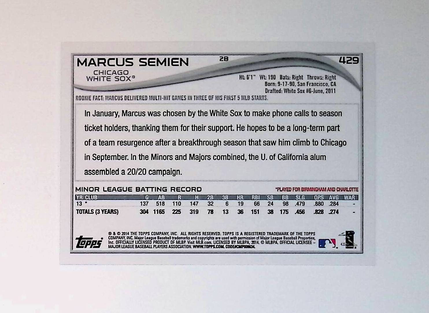 Marcus Semien 2014 Topps #429 (Rookie Card) - LoCo Collectables