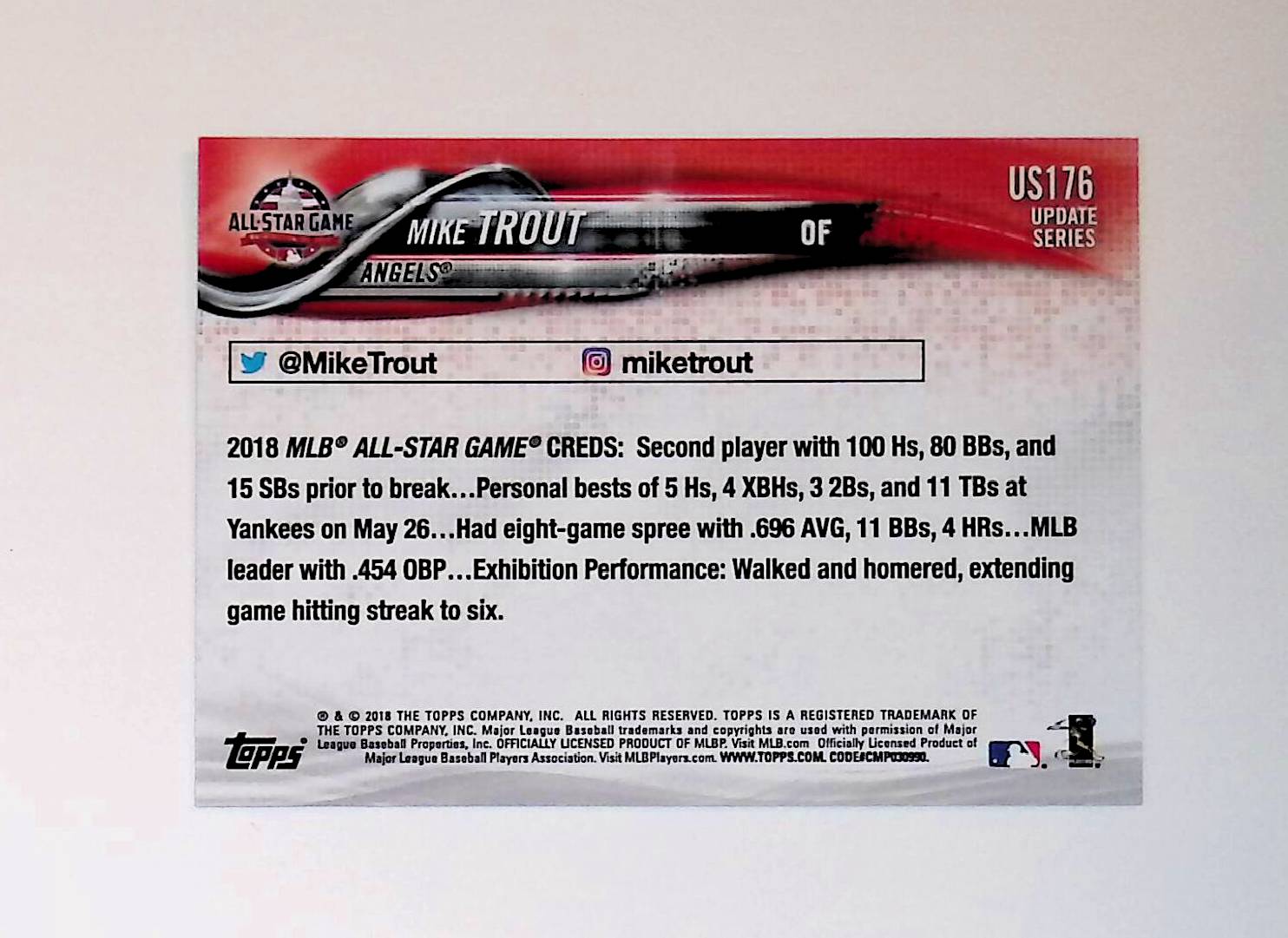 Mike Trout 2018 Topps Update #US176 - LoCo Collectables