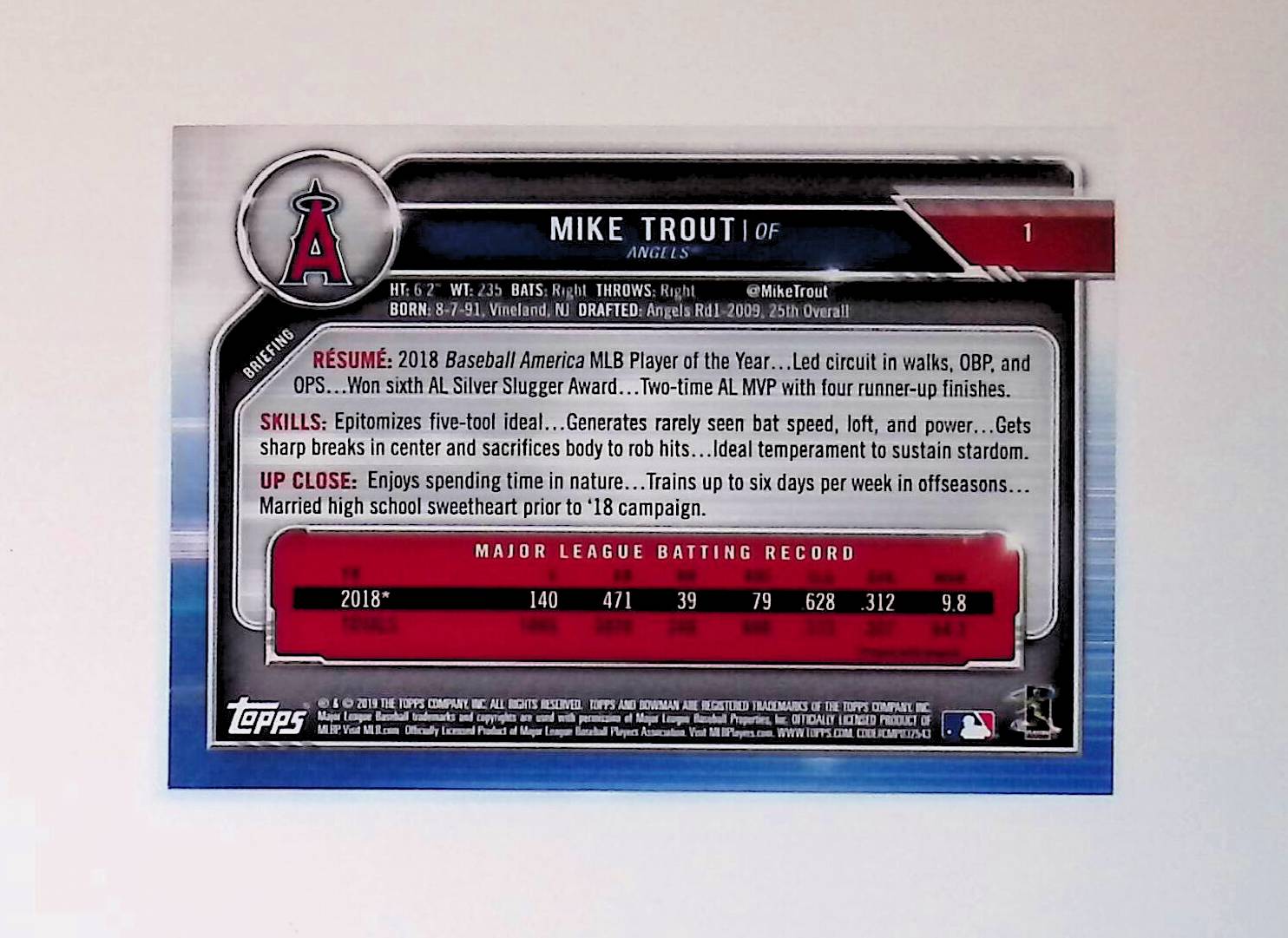 Mike Trout 2019 Bowman #1 - LoCo Collectables