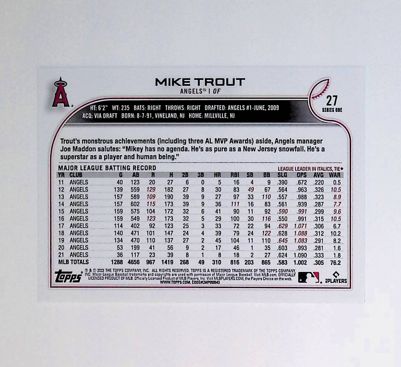 Mike Trout 2022 Topps #27 - LoCo Collectables