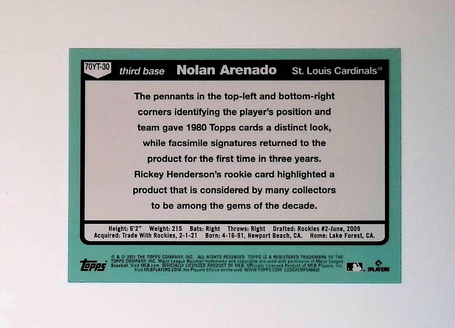 2021 Topps Update 70 Years of Topps Baseball #70YT-30 Nolan Arenado - LoCo Collectables