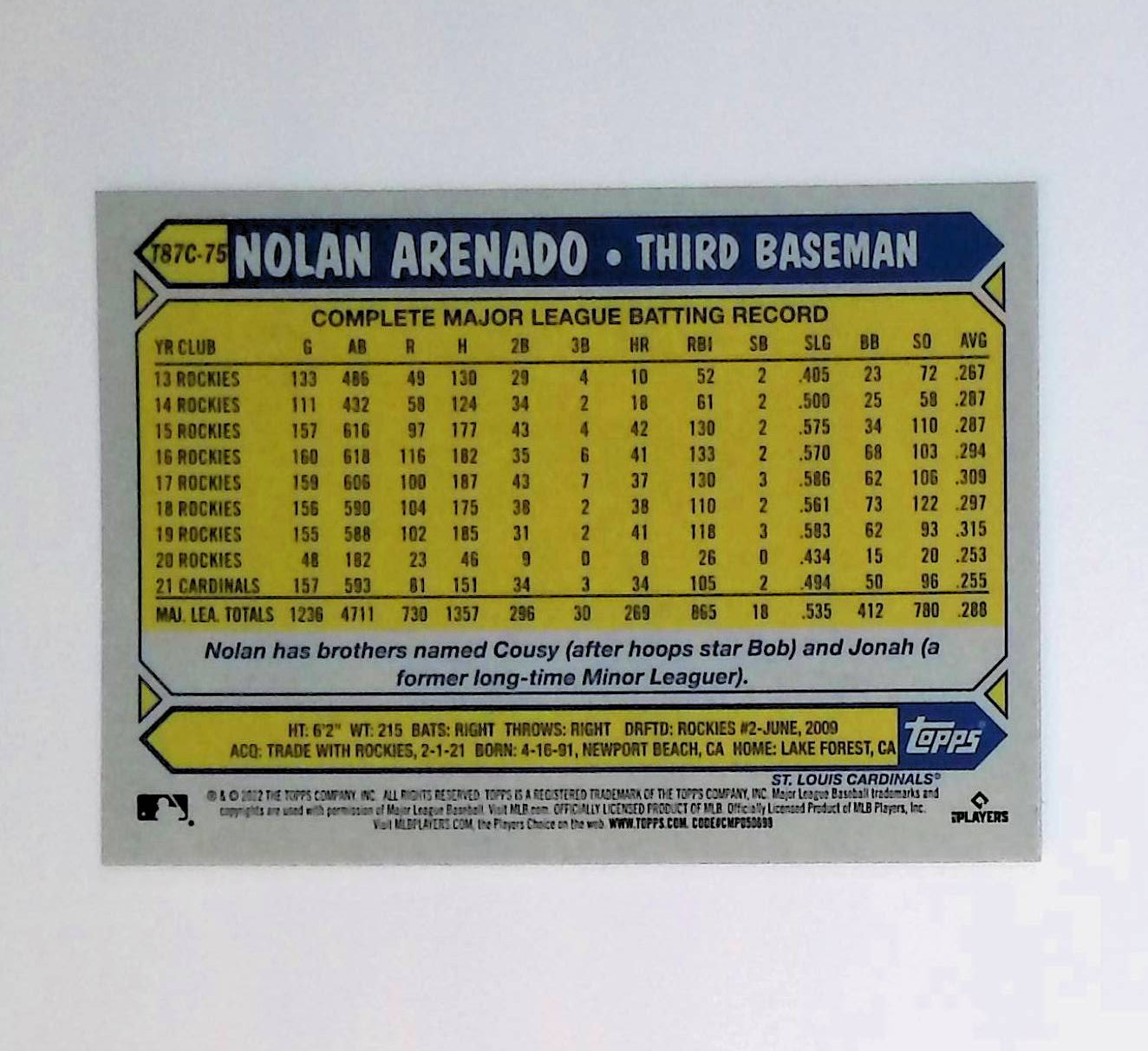 Nolan Arenado 2022 Topps '87 Topps Silver Pack Chrome #T87C-75 - LoCo Collectables