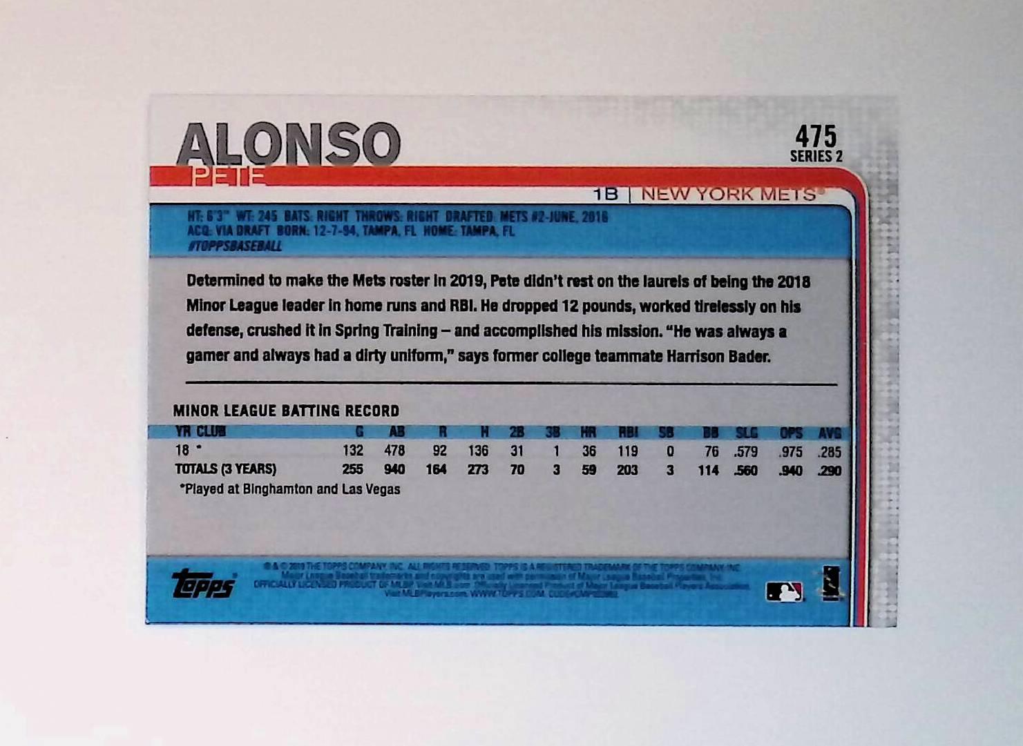 2019 Topps #475 Pete Alonso Rookie - LoCo Collectables