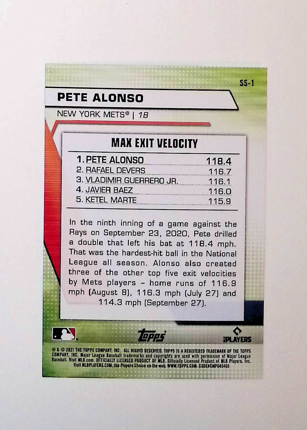 Pete Alonso 2021 Topps Significant Statistics #SS-1 - LoCo Collectables