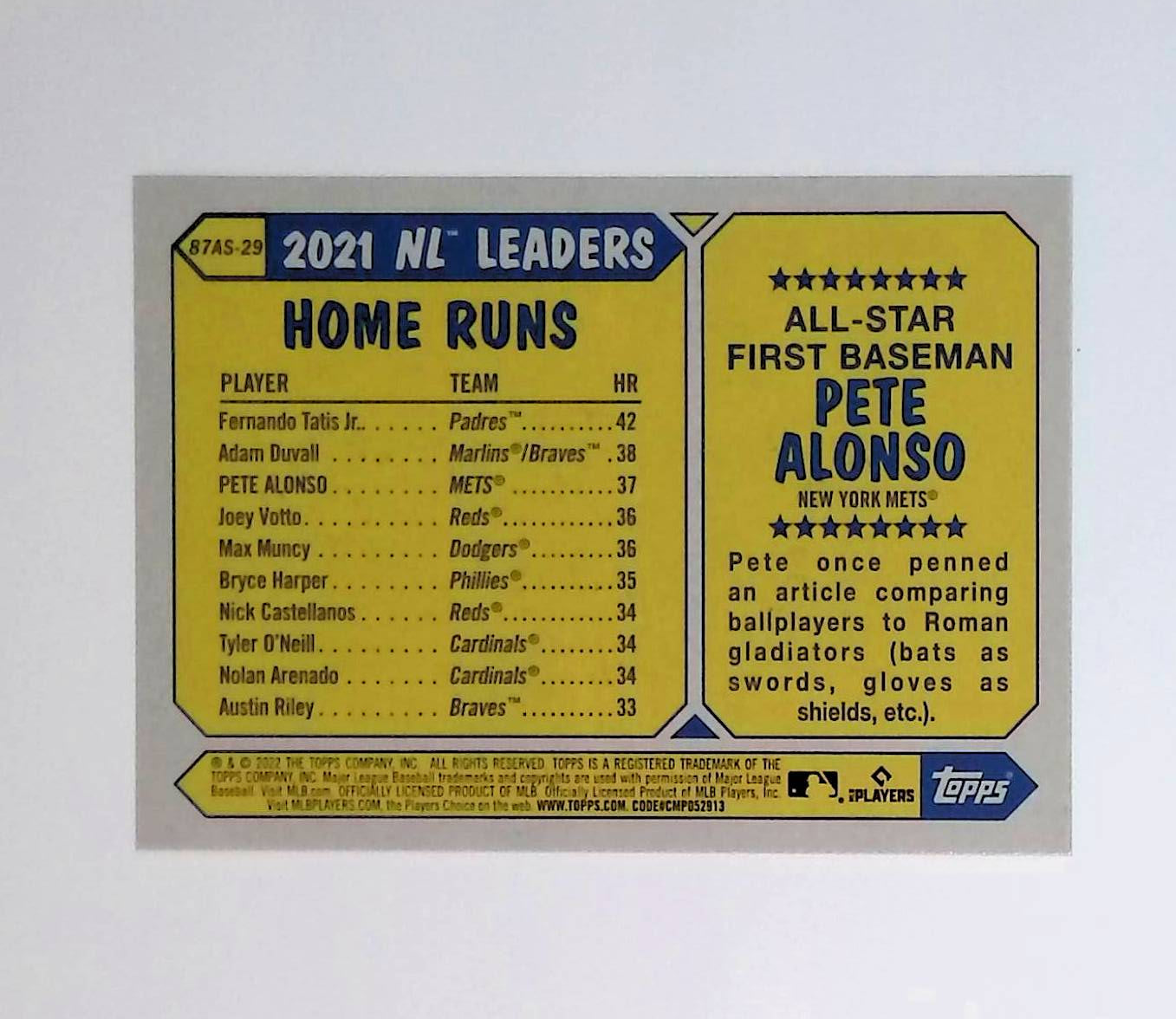 Pete Alonso 2022 Topps '87 All-Star #87AS-29 - LoCo Collectables