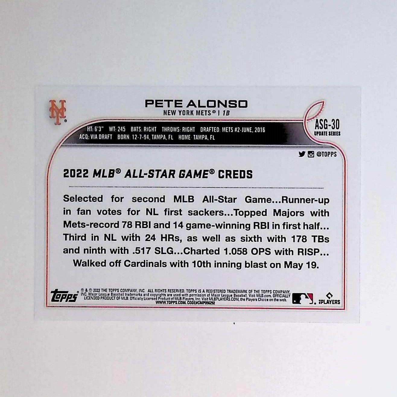 2022 Topps Update All Star Game #ASG-30 Pete Alonso - LoCo Collectables