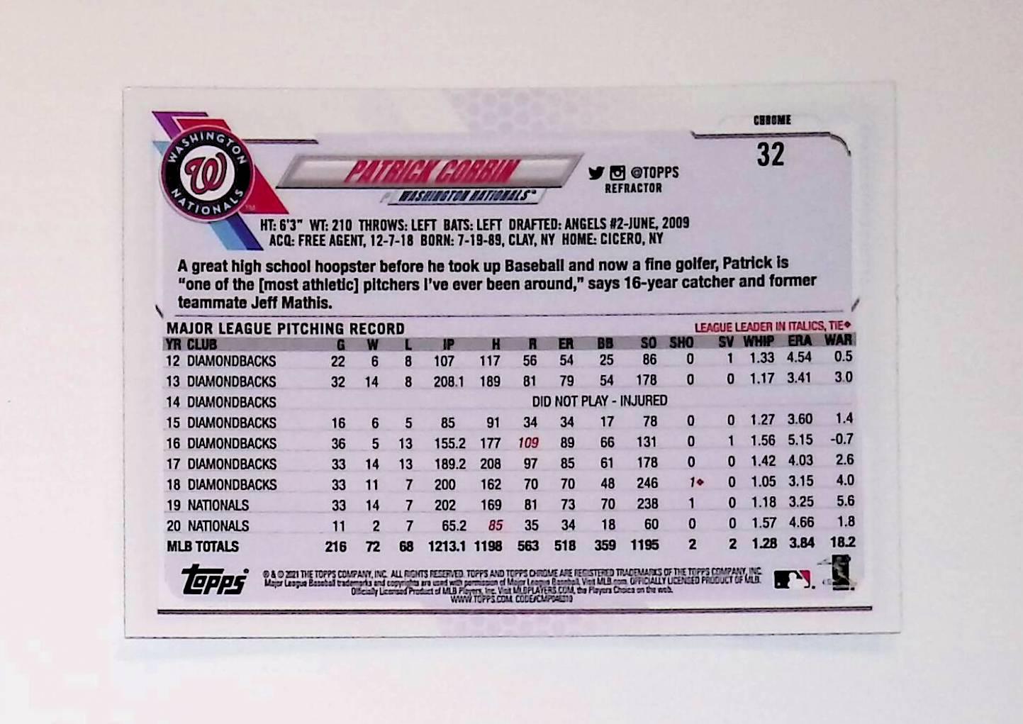 2021 Topps Chrome Refractor #32 Patrick Corbin - LoCo Collectables