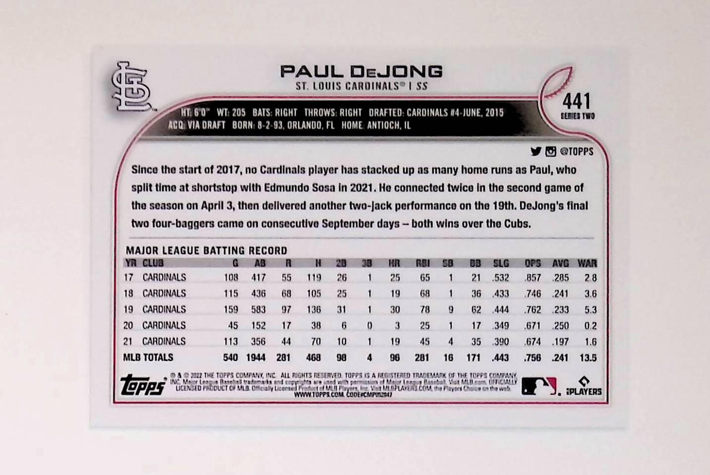 2022 Topps Rainbow Foil #441 Paul DeJong - LoCo Collectables