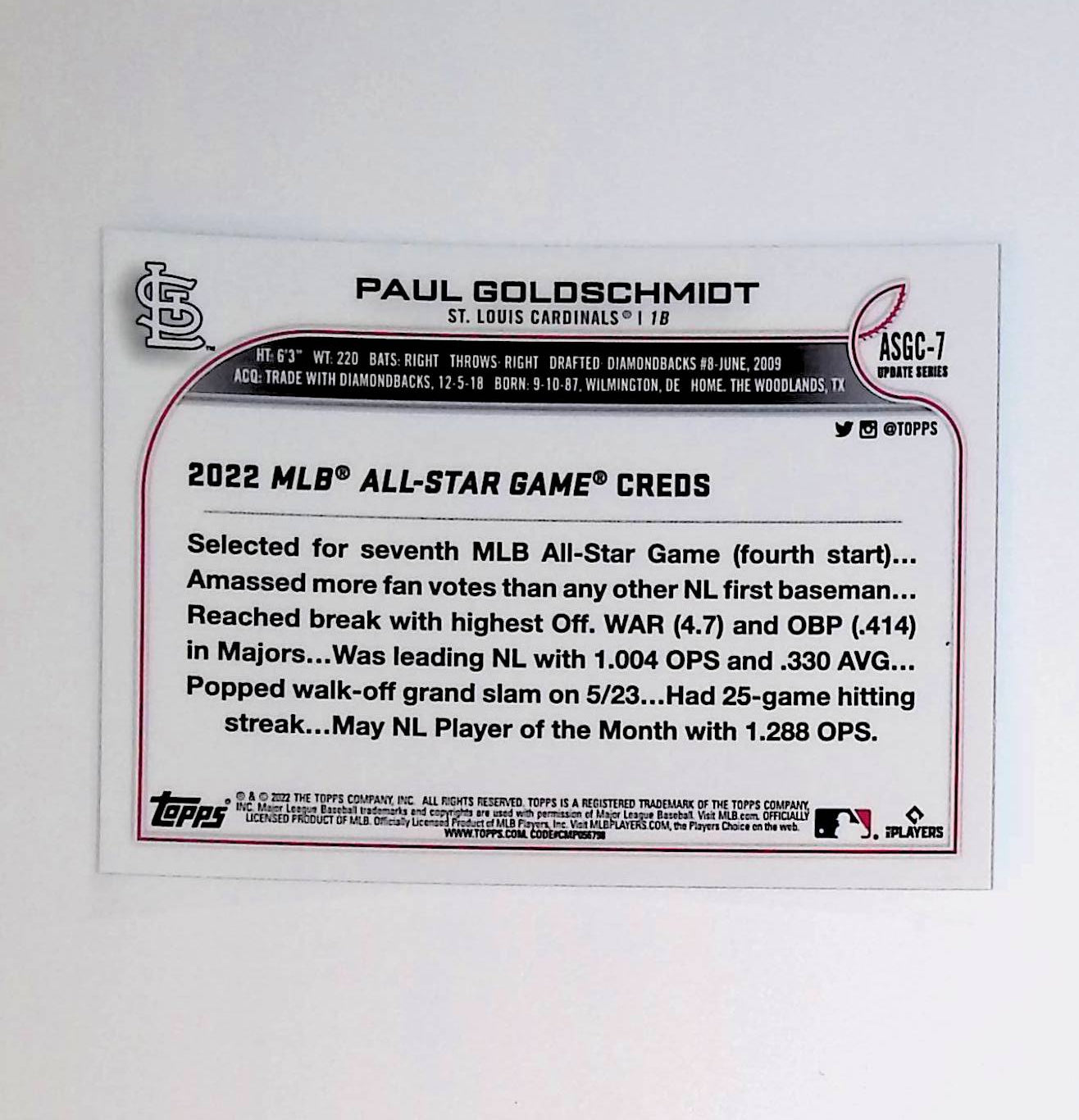 Paul Goldschmidt 2022 Topps Chrome Update '22 All Star Game #ASGC-7 - LoCo Collectables