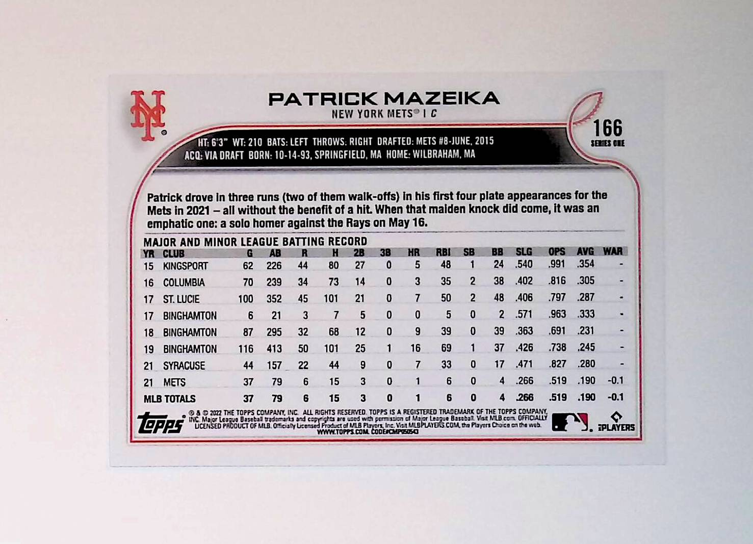 Patrick Mazeika 2022 Topps #166 (Rookie Card) - LoCo Collectables