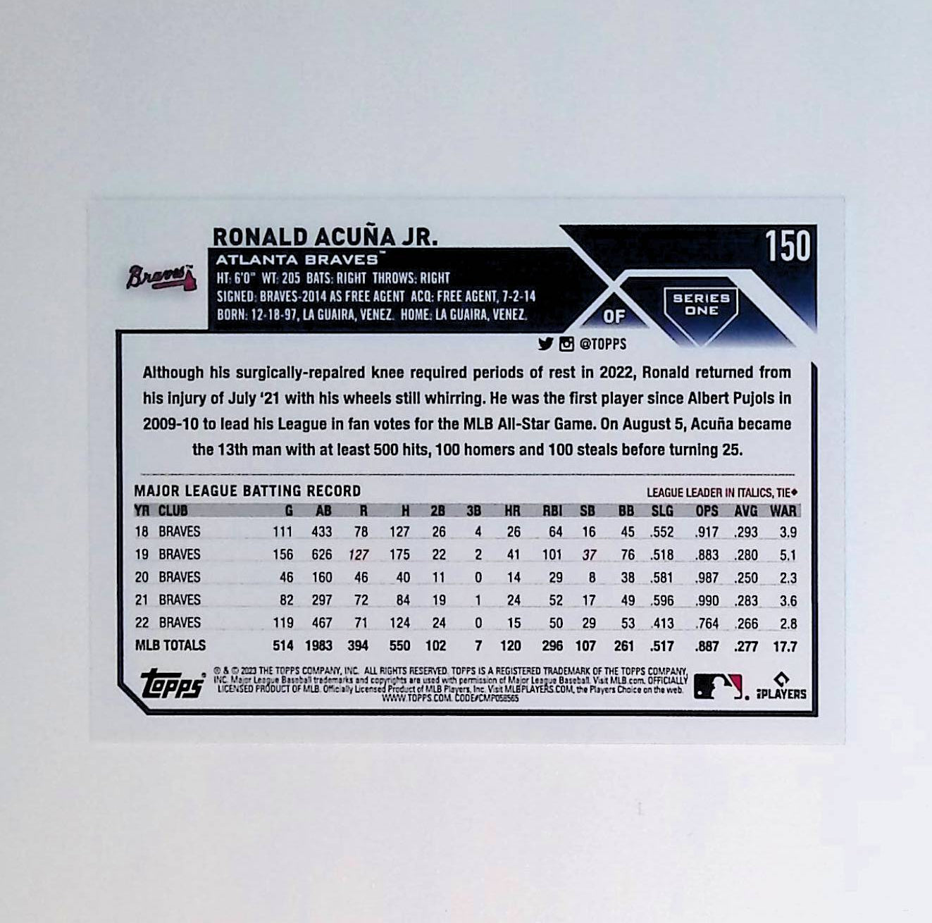 Ronald Acuna Jr 2023 Topps #150 - LoCo Collectables