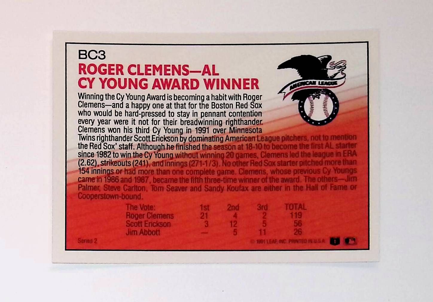 Roger Clemens 1992 Donruss Bonus Cards #BC-3 - LoCo Collectables