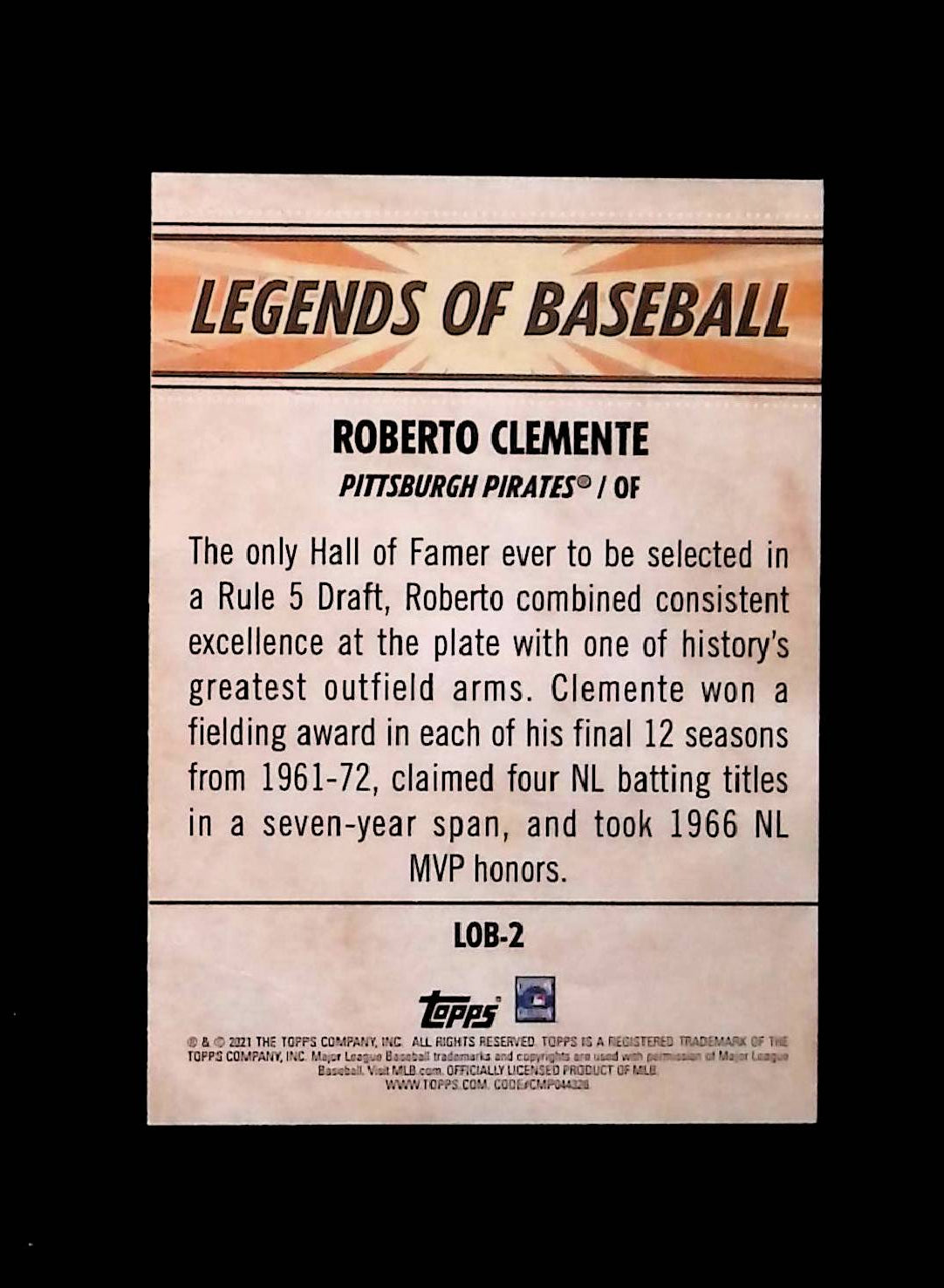 Roberto Clemente 2021 Topps Opening Day Legends of Baseball #LOB-2 - LoCo Collectables