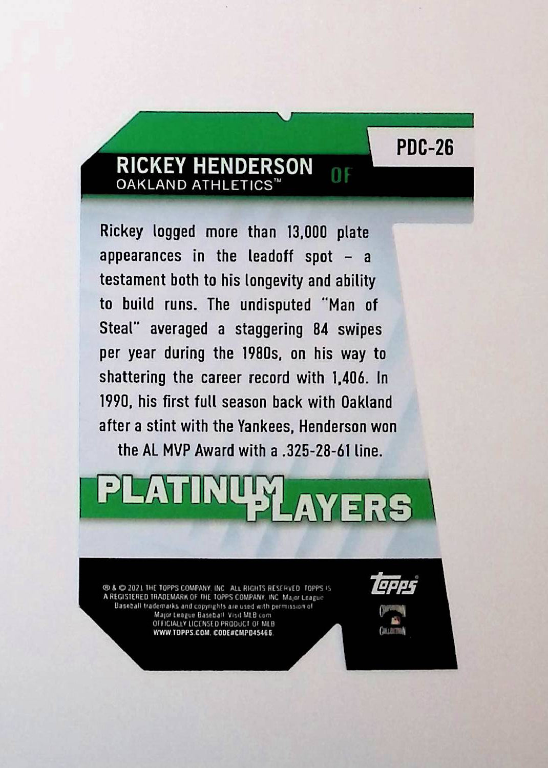 Rickey Henderson 2021 Topps Platinum Players Dice Cuts #PDC-26 - LoCo Collectables