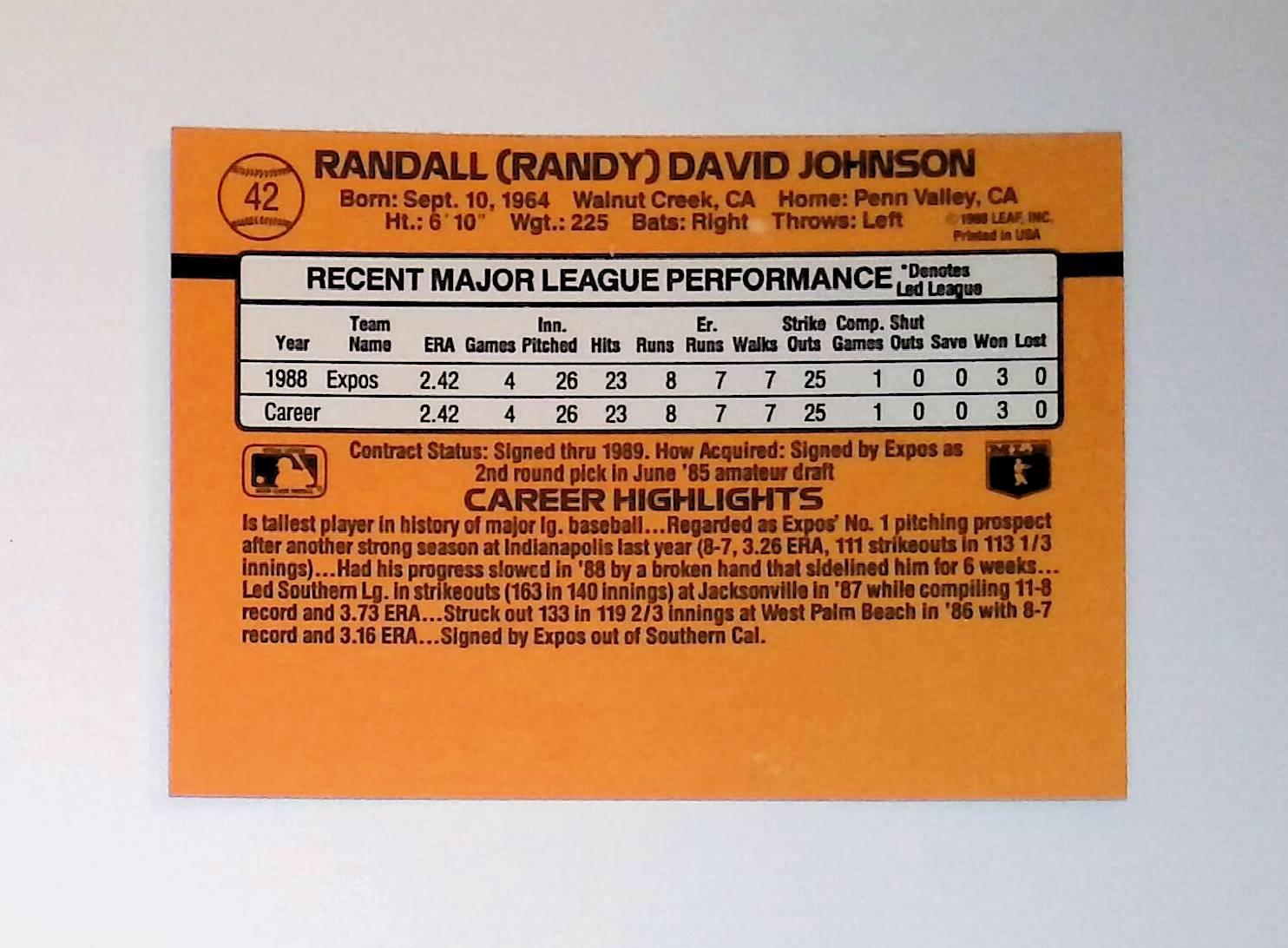 Randy Johnson 1989 Donruss #42 Rated Rookie (Rookie Card) - LoCo Collectables