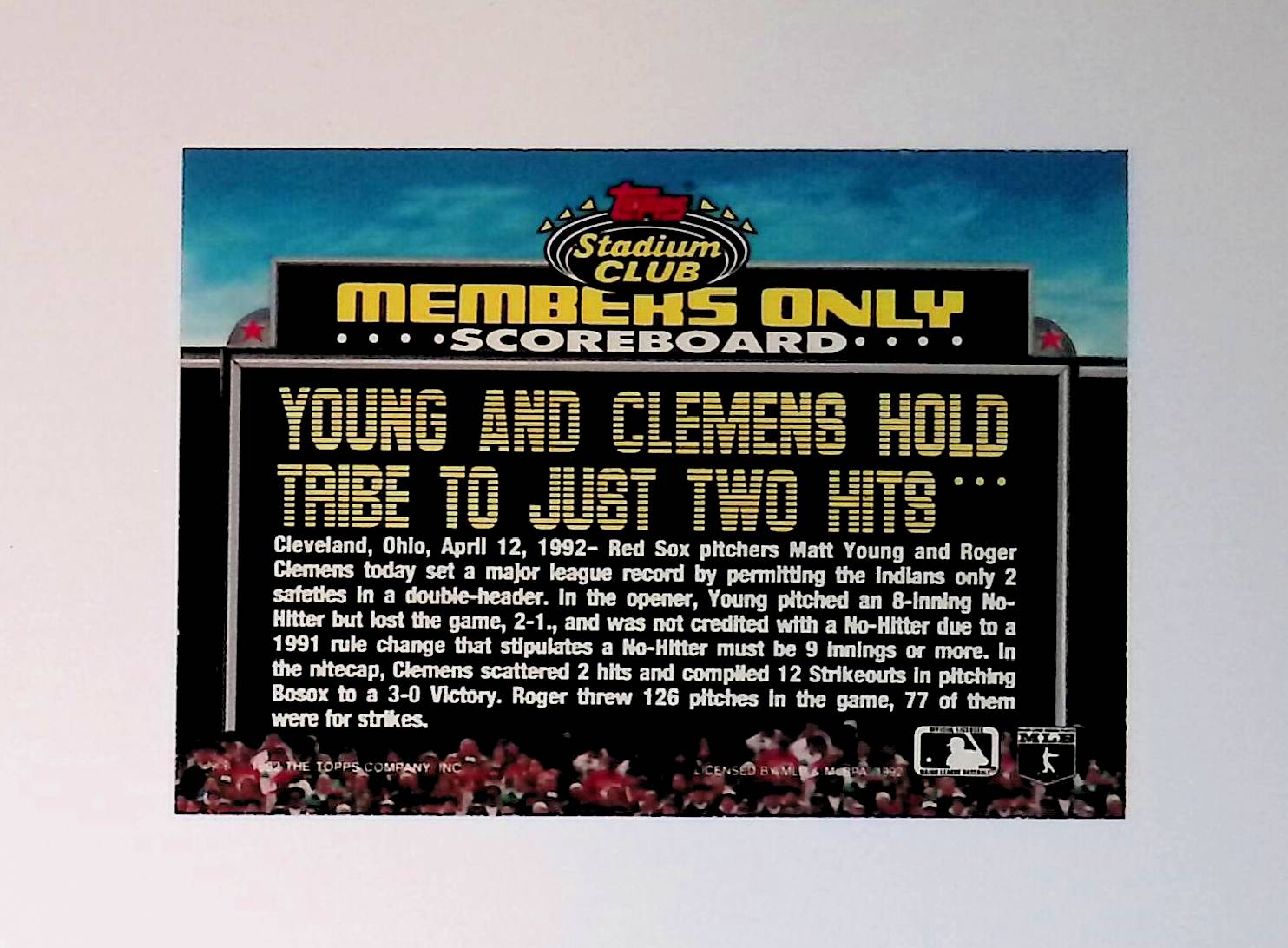 Roger Clemens & Matt Young 1992 Topps Stadium Club Members Only - LoCo Collectables