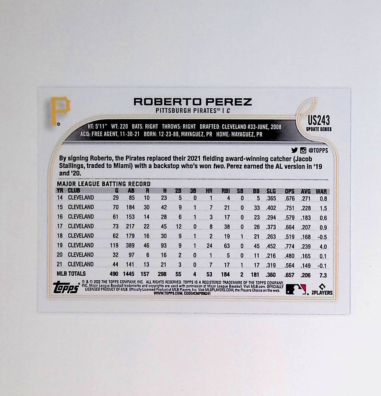 Roberto Perez 2022 Topps Update Gold Foil #US243 - LoCo Collectables