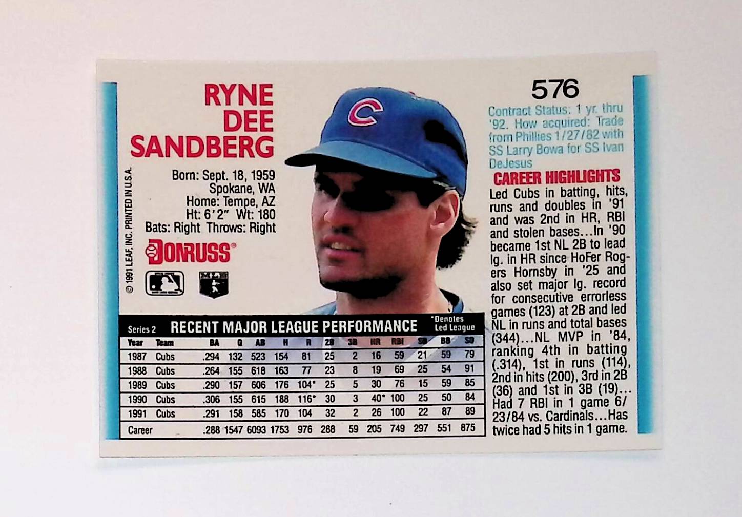 Ryne Sandberg 1992 Donruss #576 - LoCo Collectables