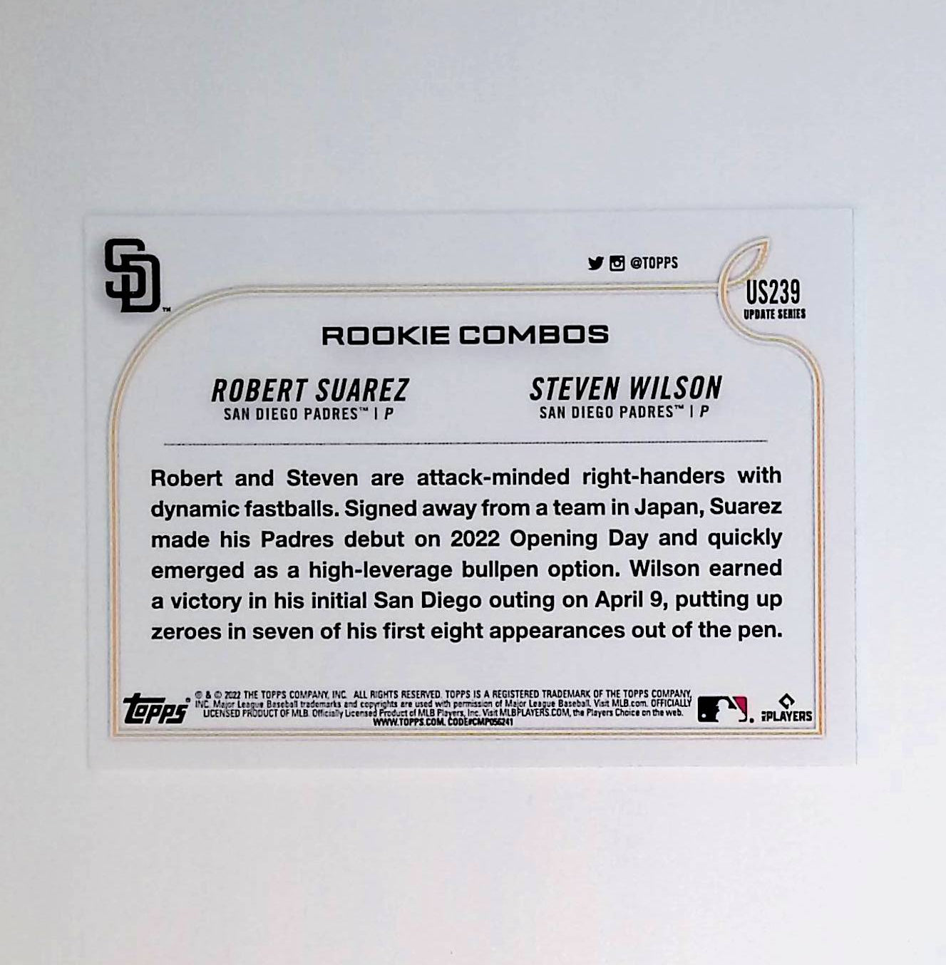 Robert Suarez, Steven Wilson "Rookie Combos" 2022 Topps Update #US239 (Rookie Card) - LoCo Collectables