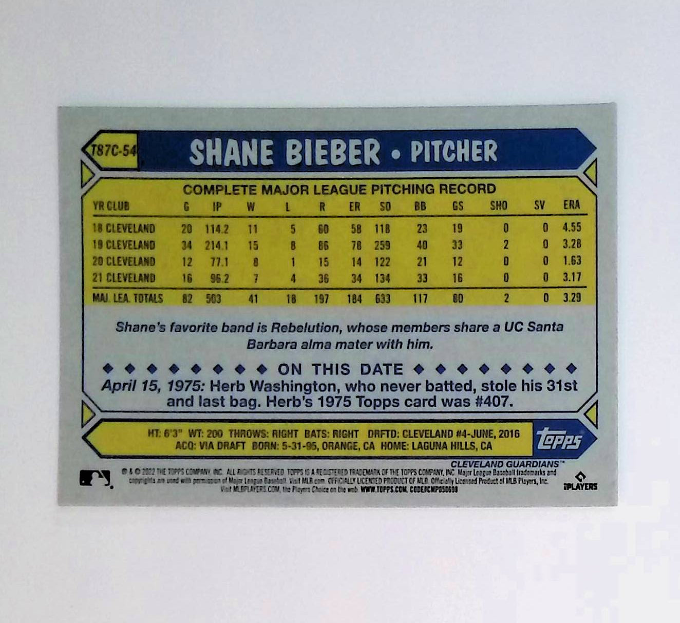 Shane Bieber 2022 Topps '87 Topps Silver Pack Chrome #T87C-54 - LoCo Collectables